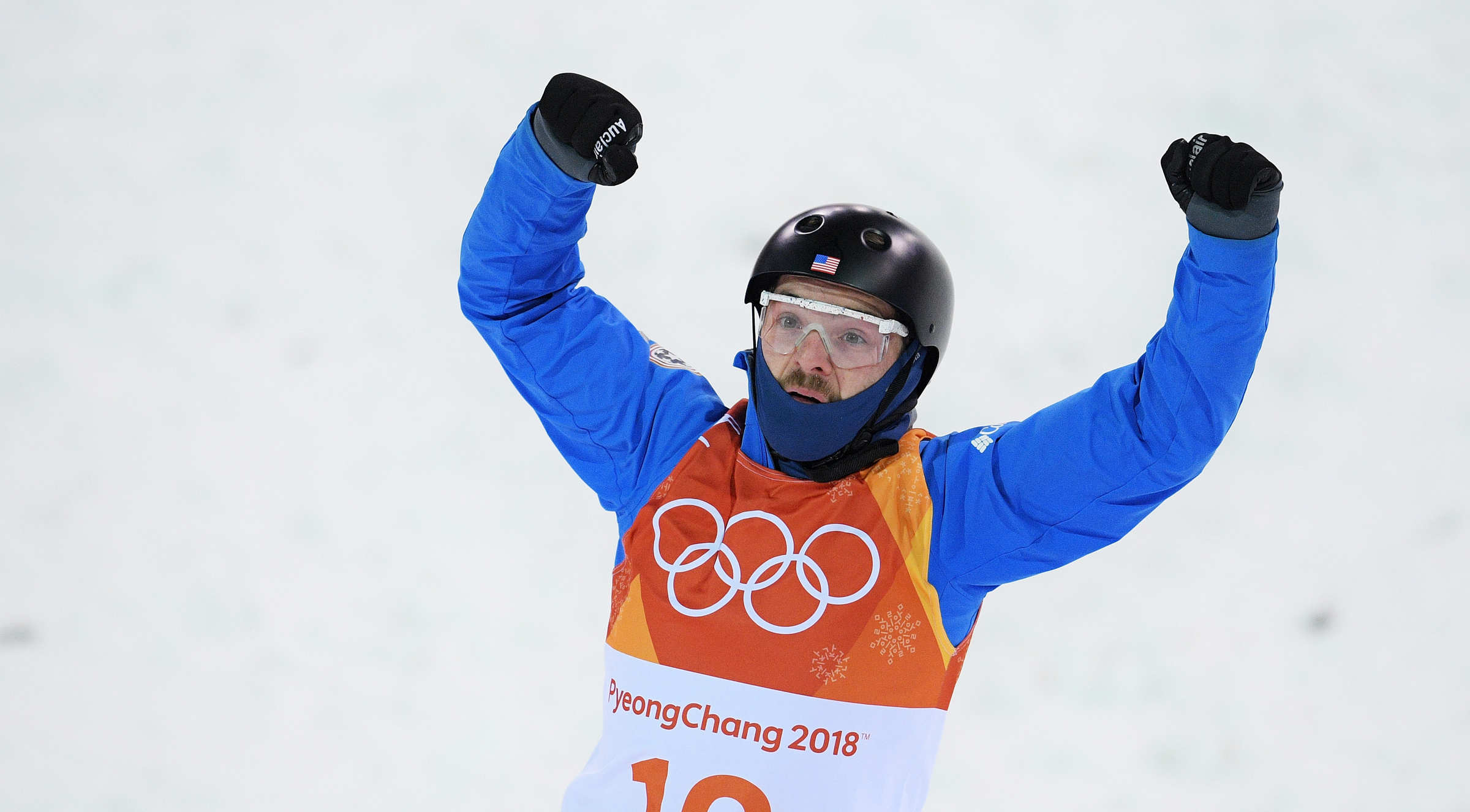 Jonathon Lillis celebrates nailing his jump to advance to the aerials finals Sunday night at Phoenix Snow Park. (Getty Images - David Ramos)