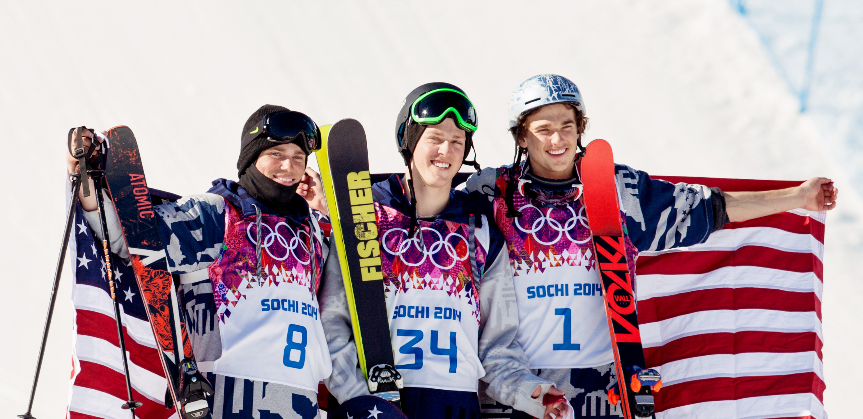 Gus Kenworthy, Joss Christensen and Nick Goepper on the podium in Sochi, Russia. 