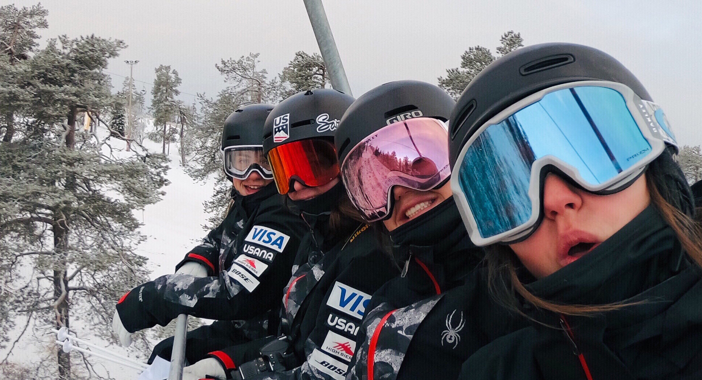 The women of the U.S. Moguls Team on site in Ruka, Finland