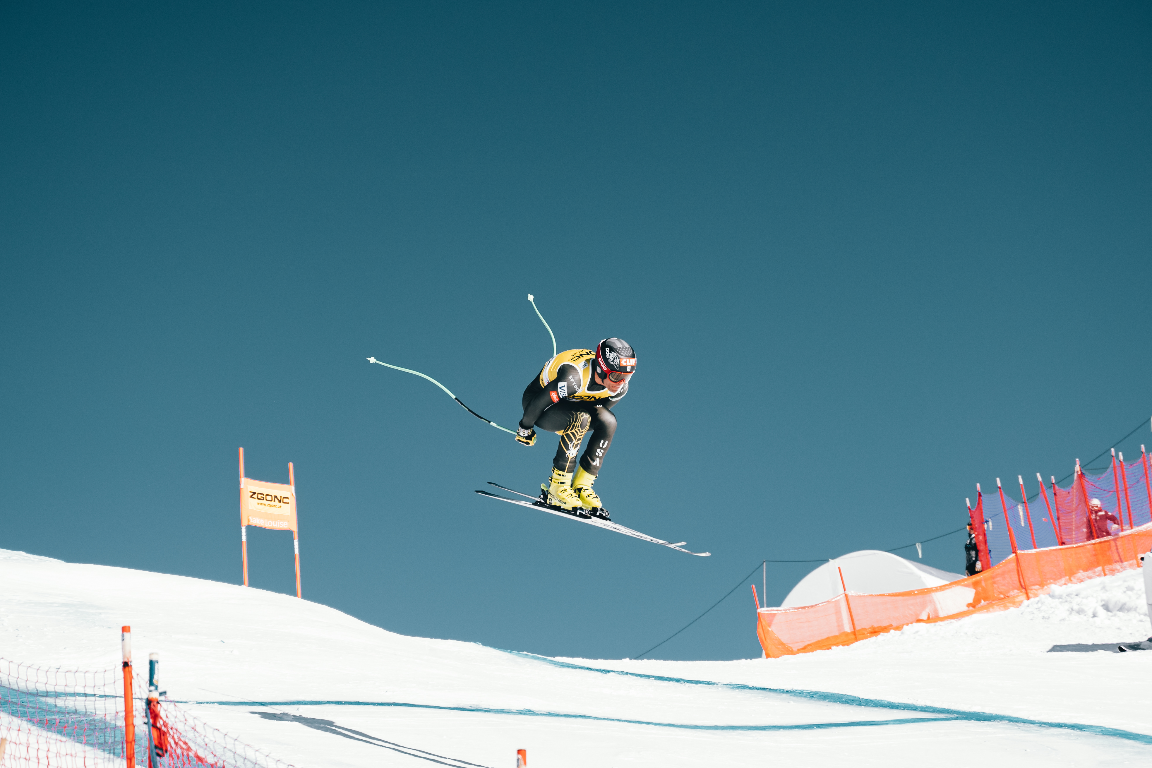 Steve Nyman during men's downhill training in Lake Louise, 2019.