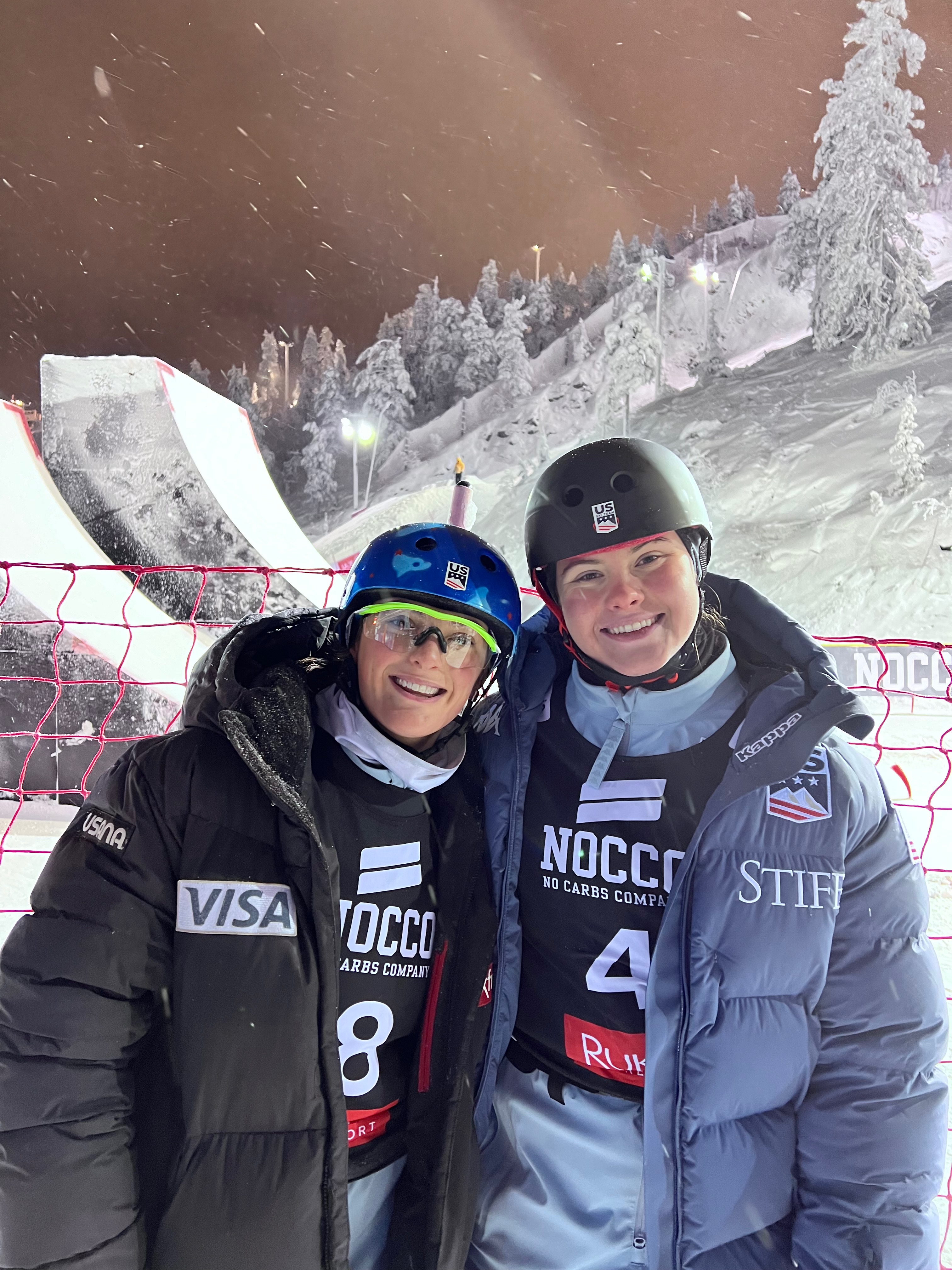 Dani Loeb and Kaila Kuhn after the aerials World Cup in Ruka, Finland