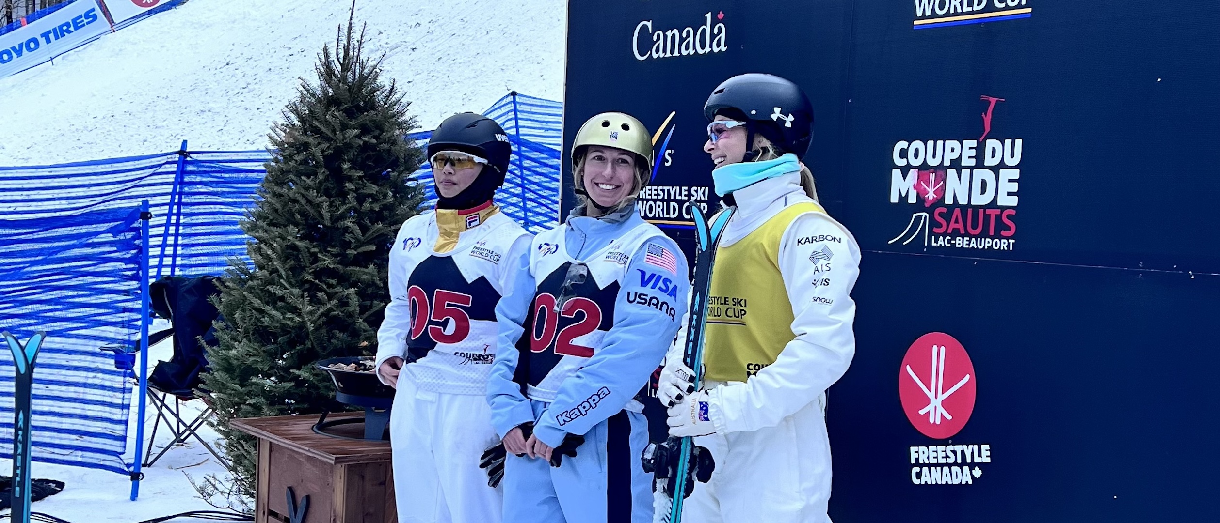 Winter Vinecki smiles after winning the aerials World Cup in Lac-Beauport