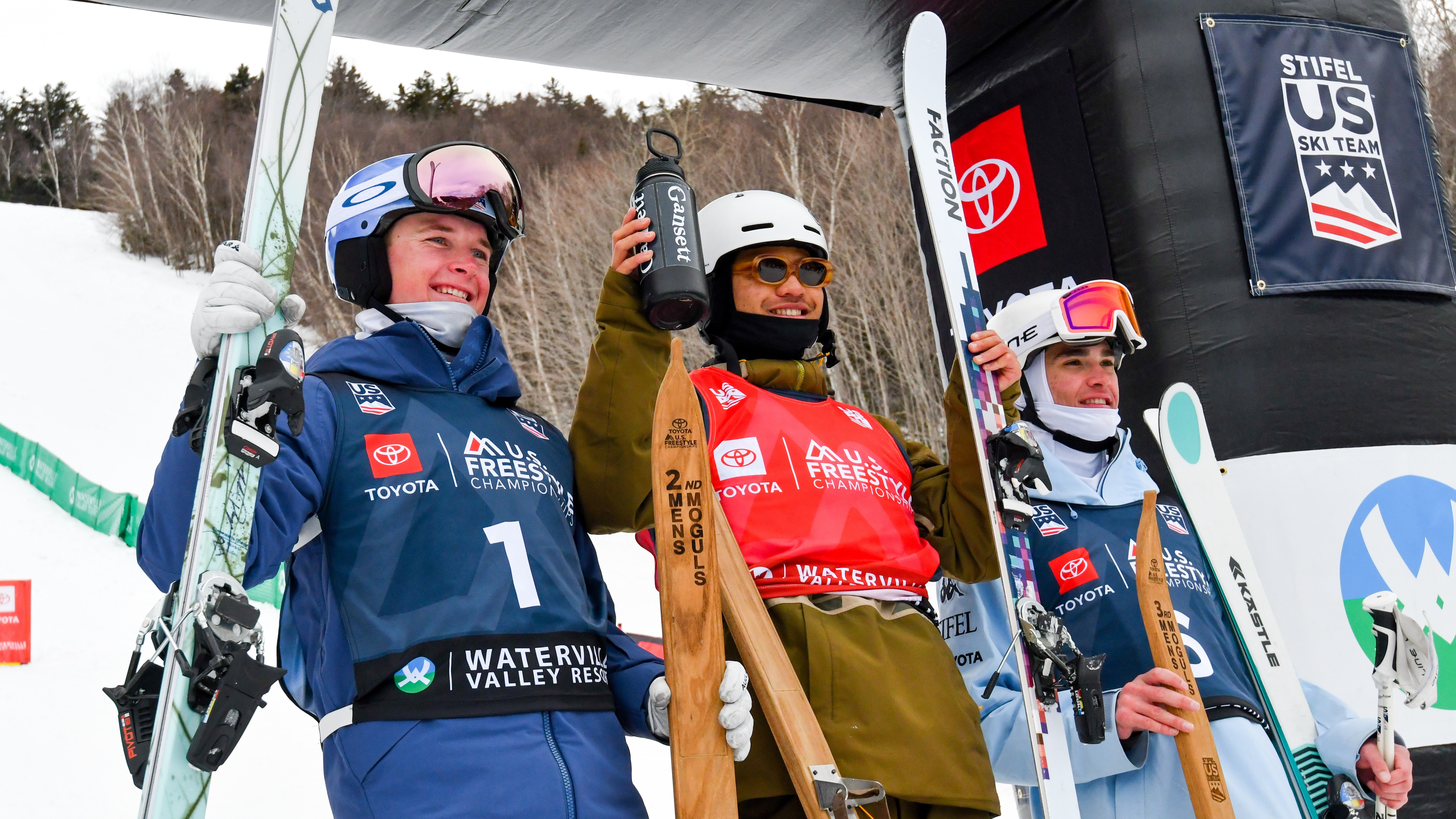 Nick Page, Ryan Tam and Charlie Mickel on the podium in Waterville