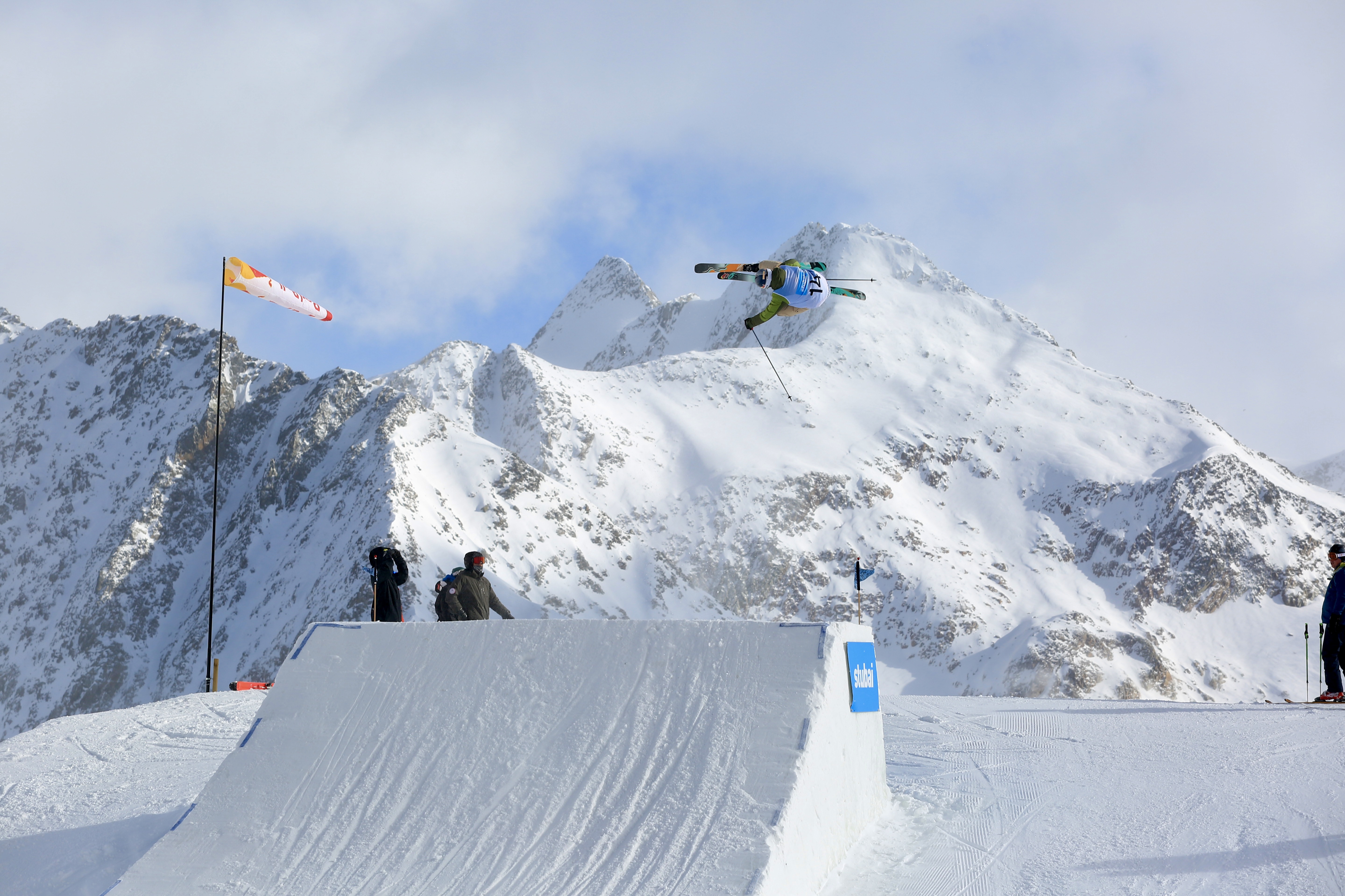 Hunter Henderson Hunter Henderson mid-air during slopestyle training in Stubai, Austria