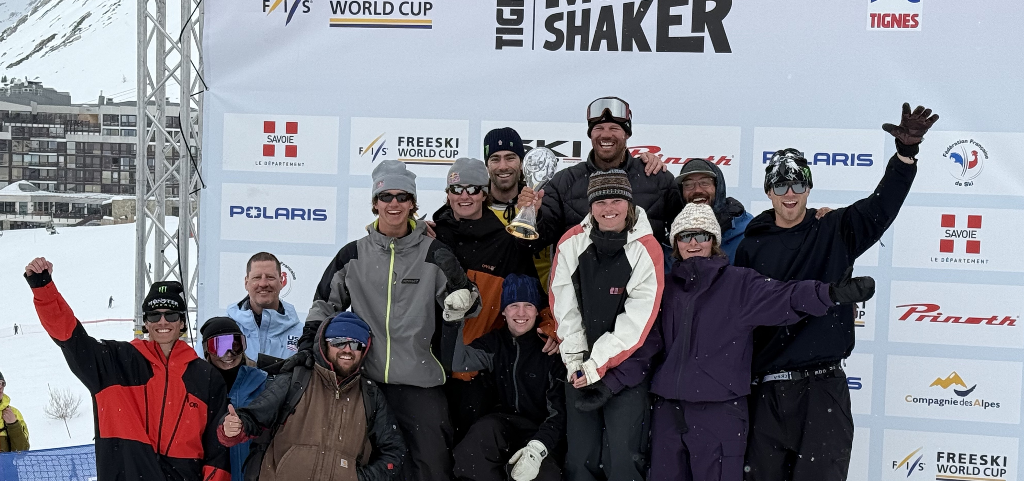 The Stifel U.S. Freeski Team accepting the 2024-25 Nations Cup The Stifel U.S. Freeski Team accepting the 2024-25 Nations Cup