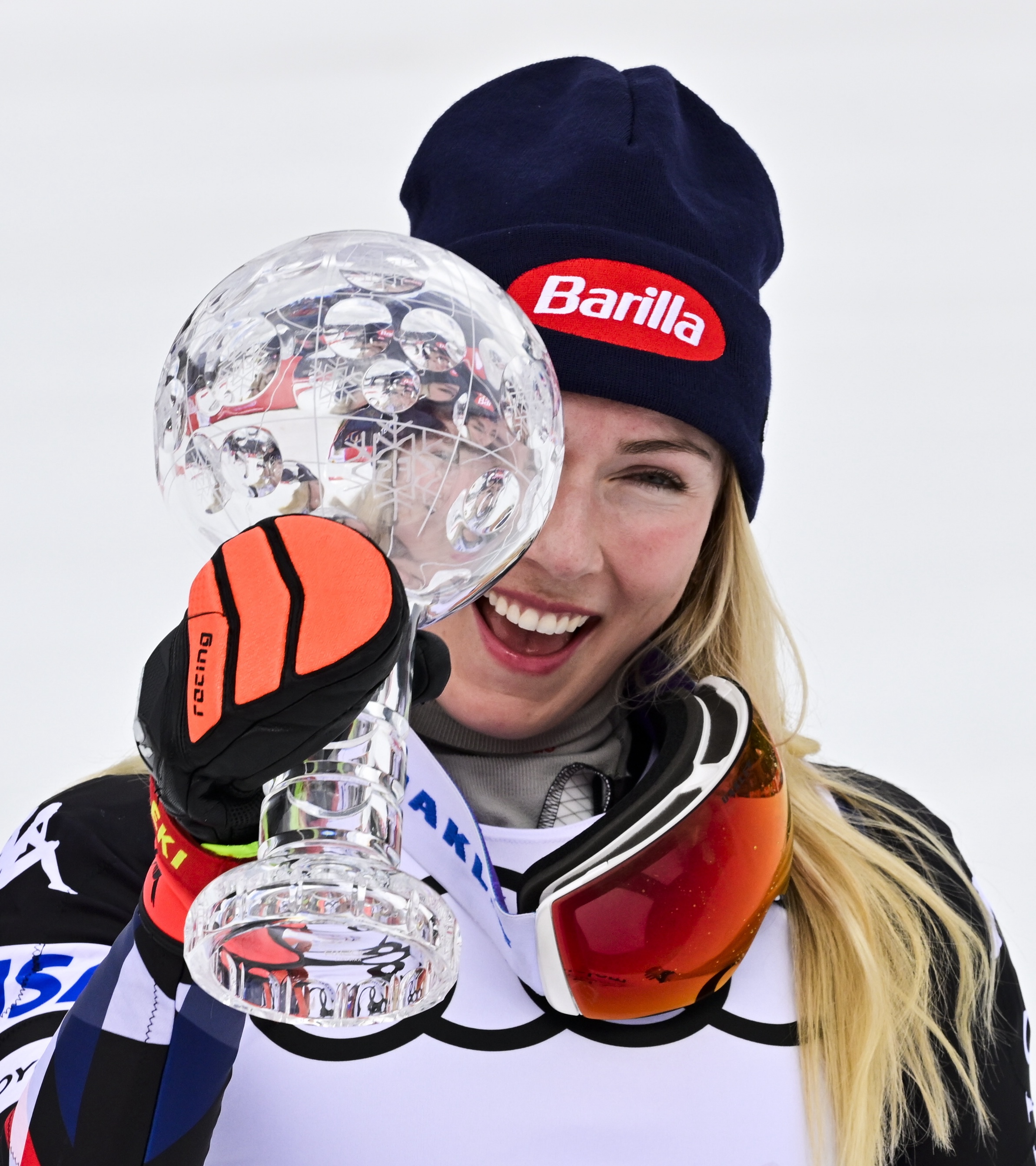 Mikaela Shiffrin smiles with her Crystal Globe