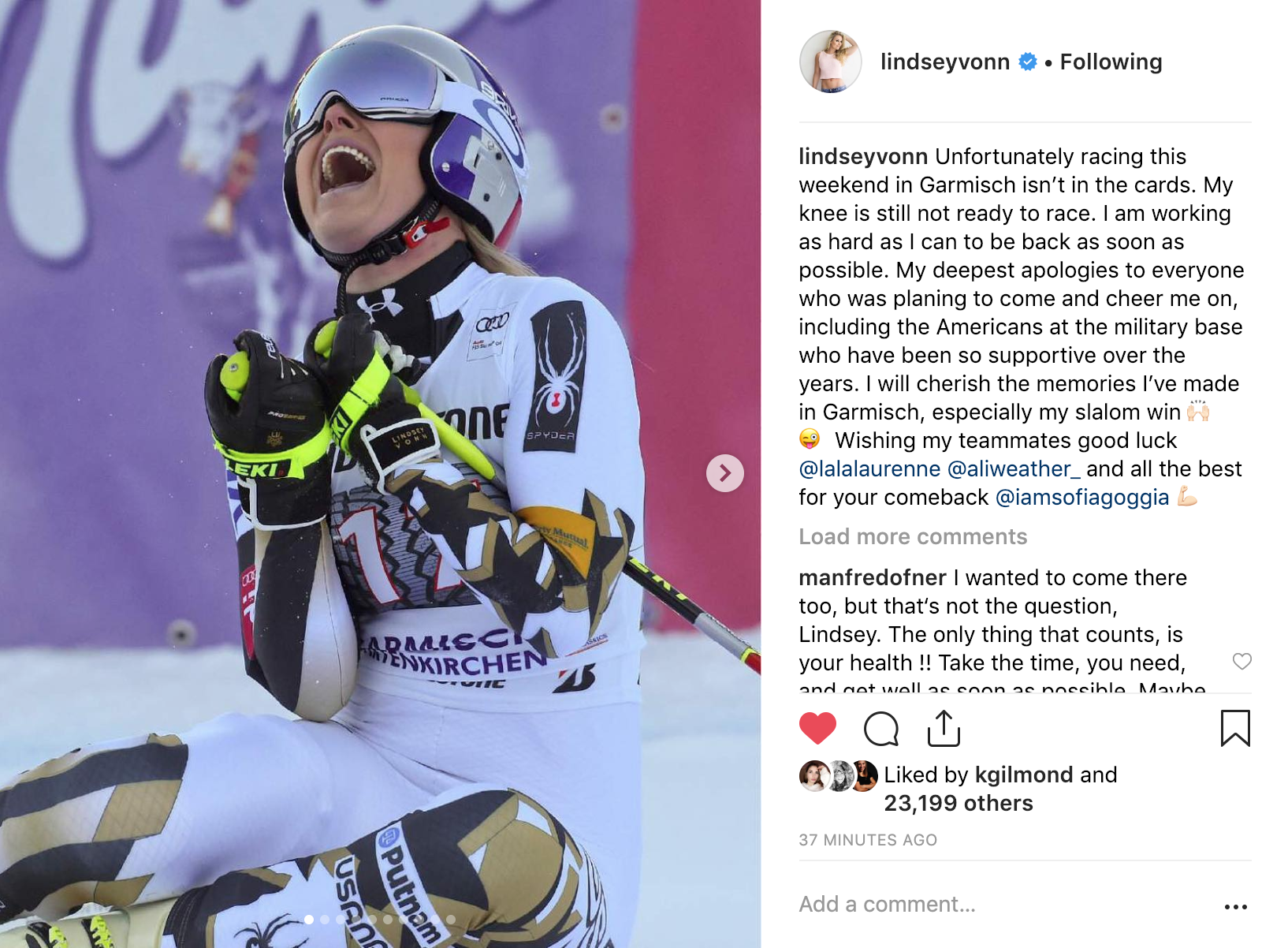 Lindsey Vonn Instagram Post