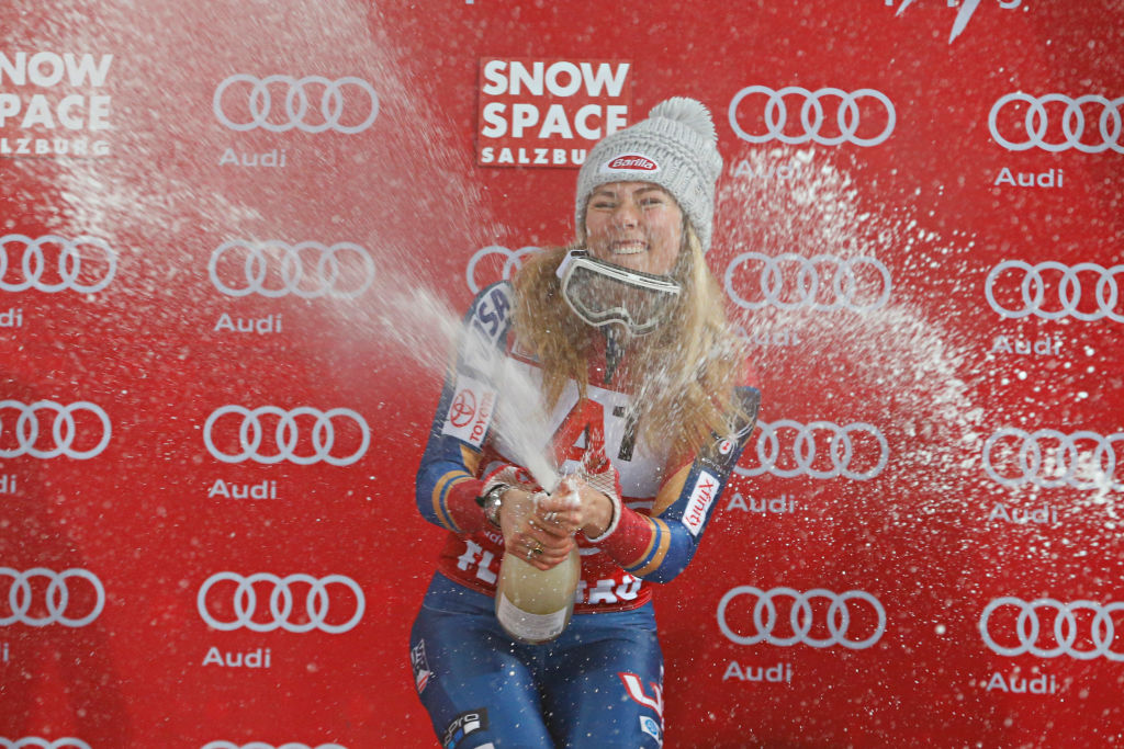 Mikaela Shiffrin popped her fifth-straight victory cork. Mikaela Shiffrin popped her fifth-straight victory cork.