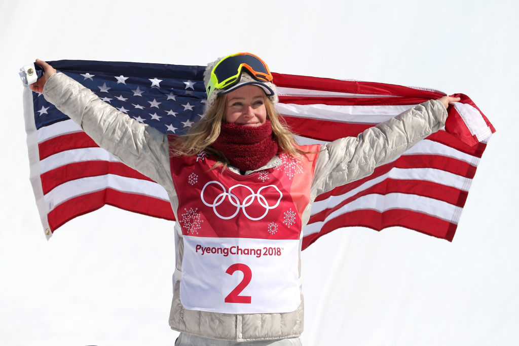 Silver medalist Jamie Anderson celebrates following the big air final at Phoenix Snow Park. (Getty Images - Al Bello)