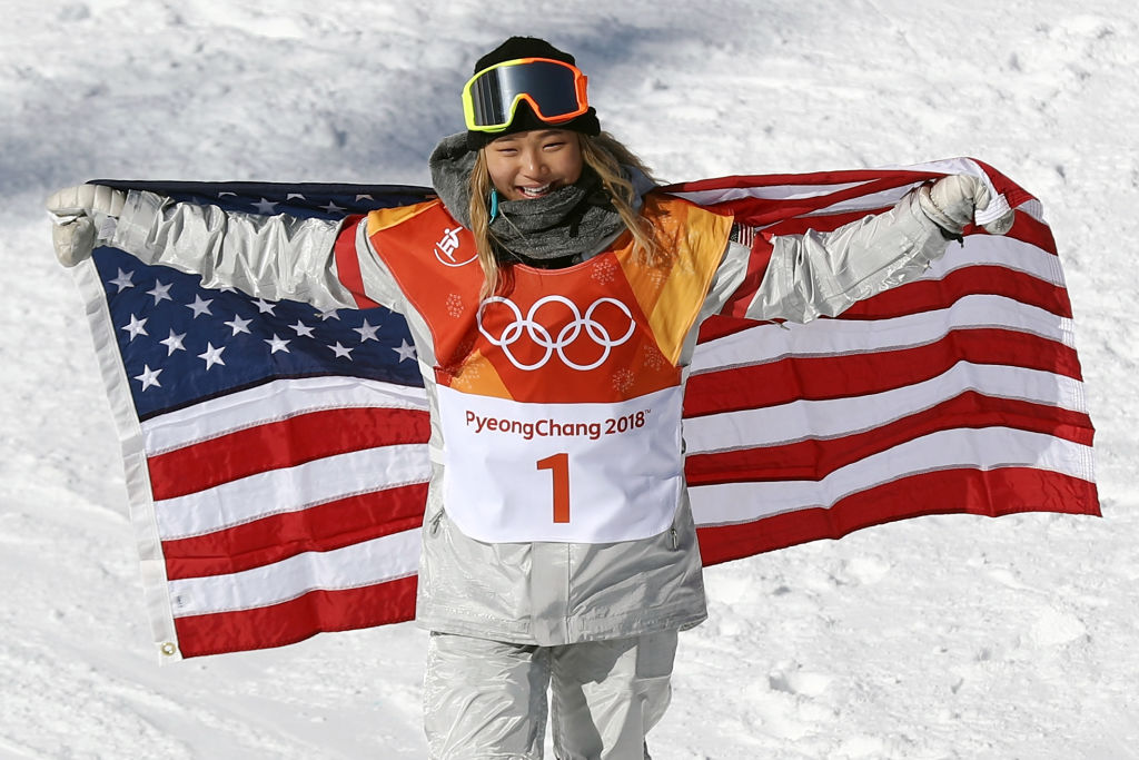 Gold medalist Chloe Kim celebrates after winning halfpipe final at Phoenix Snow Park Tuesday. (Getty Images - Clive Rose)