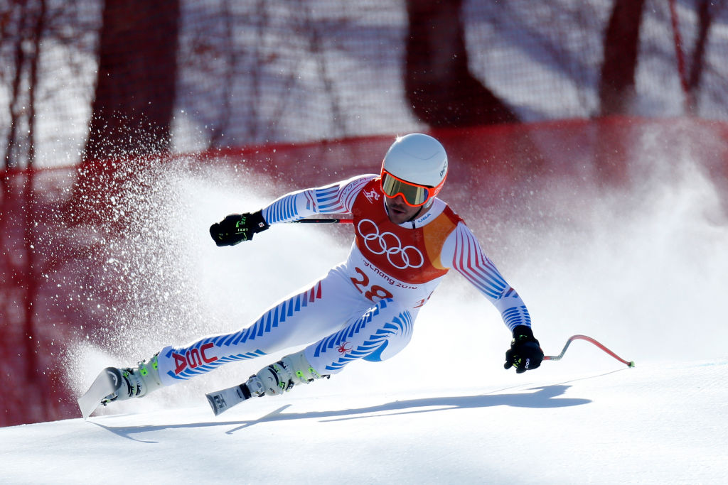 Jared Goldberg finished fourth in the downhill portion of the alpine combined Tuesday at the 2018 Olympic Winter Games. Getty Images/Agence Zoom - Alexis Boichard)