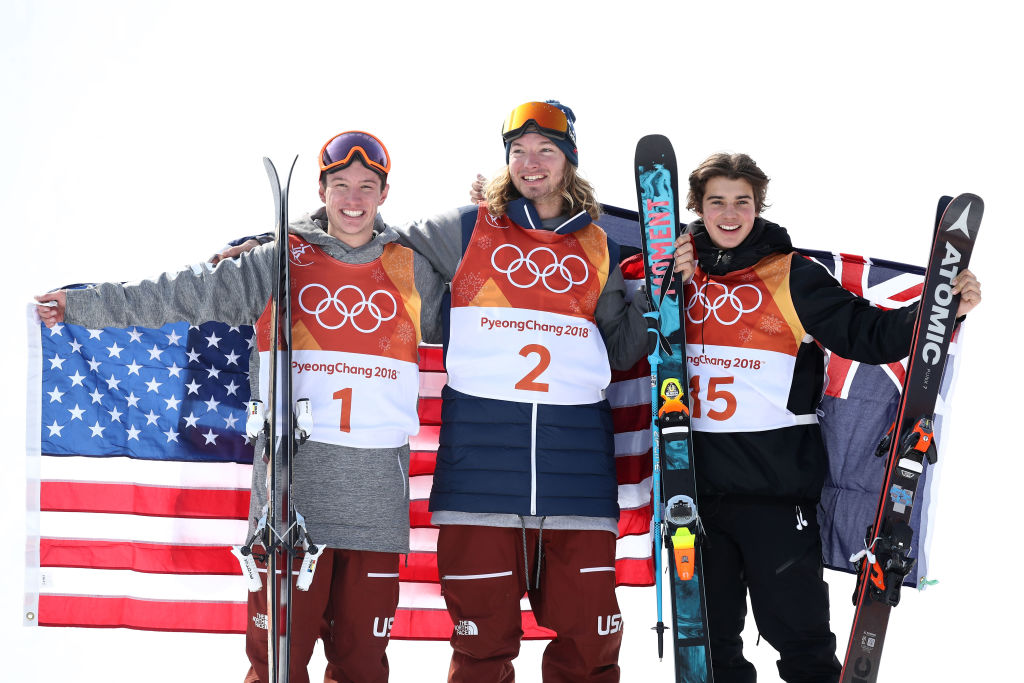 David Wise, Alex Ferreira and Nico Porteous of New Zealand celebrate after the halfpipe final at Phoenix Snow Park. (Getty Images - Cameron Spencer)