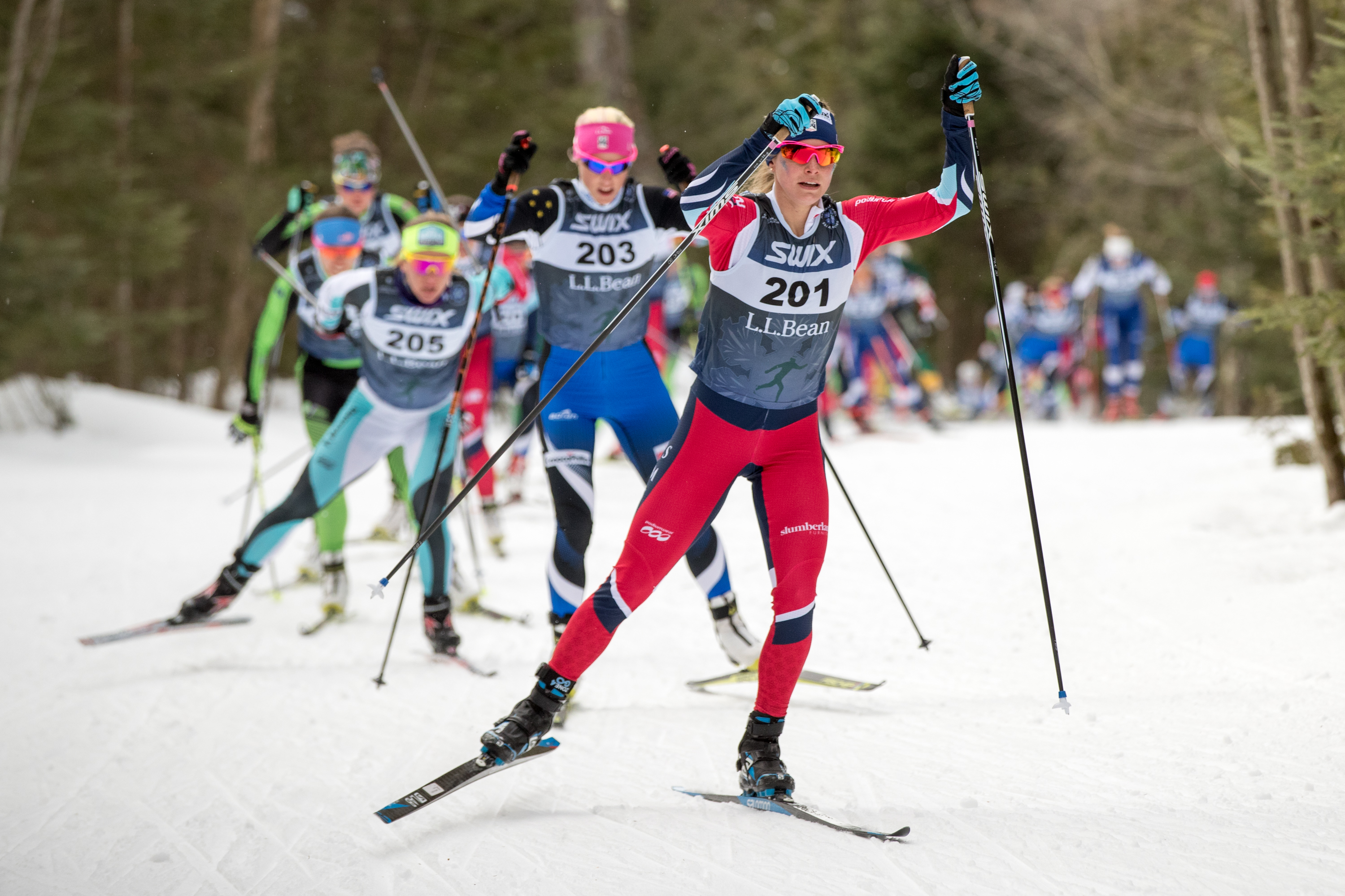 Jessie Diggins lead Jesse Diggins leads the women's 10k freestyle Saturday at the SuperTour Finals ( (U.S. Ski & Snowboard - Reese Brown)