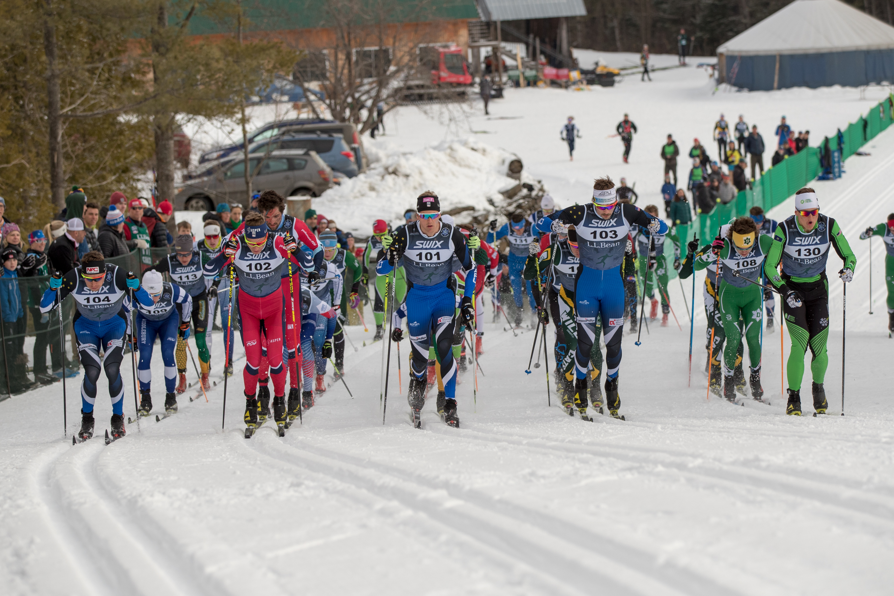 Relay Start The start of the L.L.Bean U.S. Cross Country Championships team relay Sunday. (U.S. Ski & Snowboard - Reese Brown)