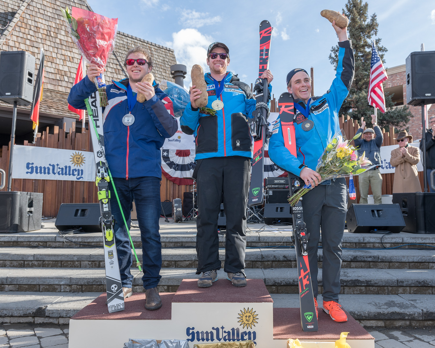 River Radamus (right) was third and Ryan Cochran-Siegle took the victory in super-G at the Toyota U.S. Alpine Championships in Sun Valley, Idaho. (Nils Ribi Photography)