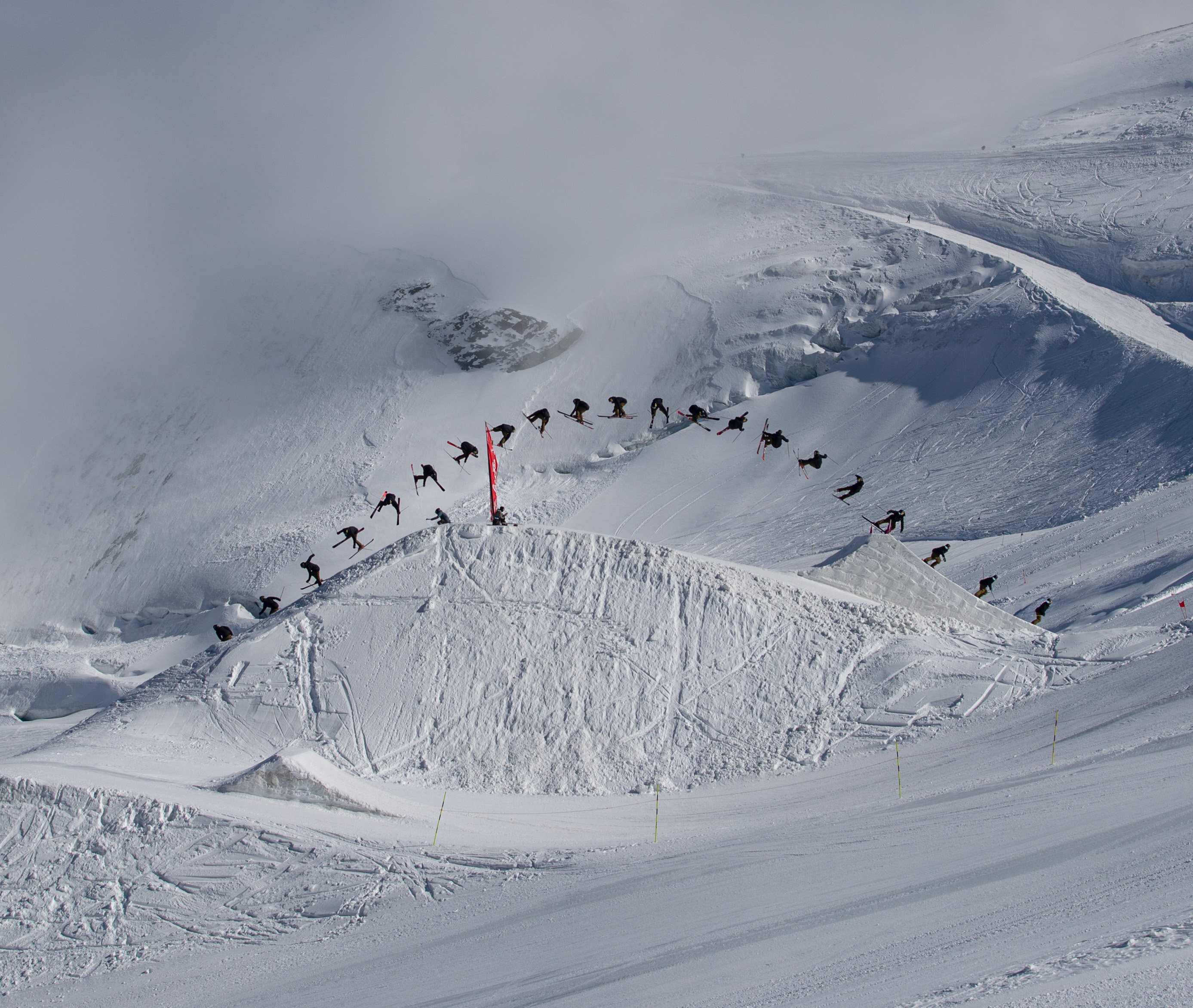 Alex Hall at Saas-Fee Stomping Grounds Training Camp (The Stomping Grounds Park) Alex Hall sequence jump shot in Switzerland.