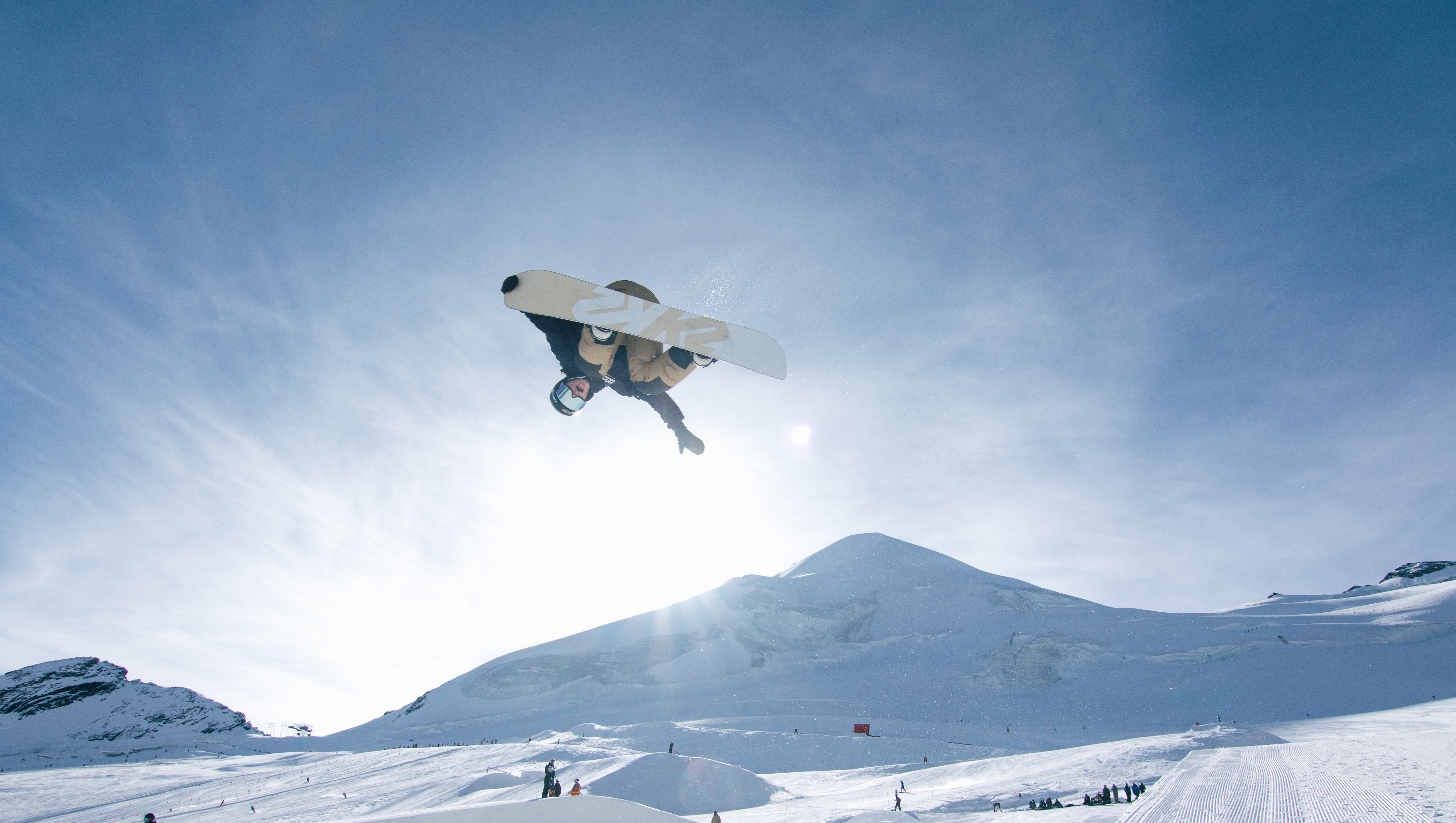 Gabe Ferguson holding on tight in Saas-Fee (The Stomping Grounds Park). Gabe Ferguson training in the halfpipe in Switzerland.