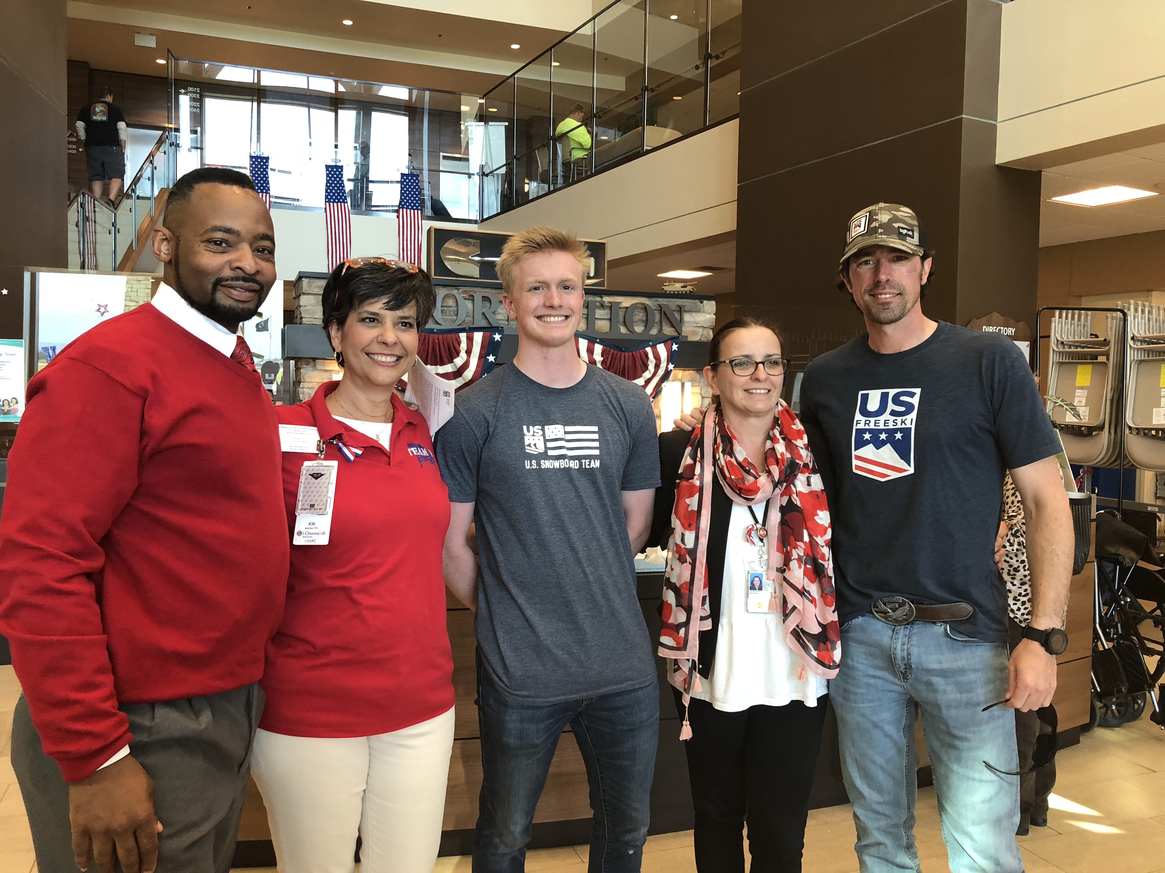 Jason Wolle and Jesse Stewart with VA Staff. (U.S. Ski & Snowboard) Jason Wolle with VA staff in Fort Carson