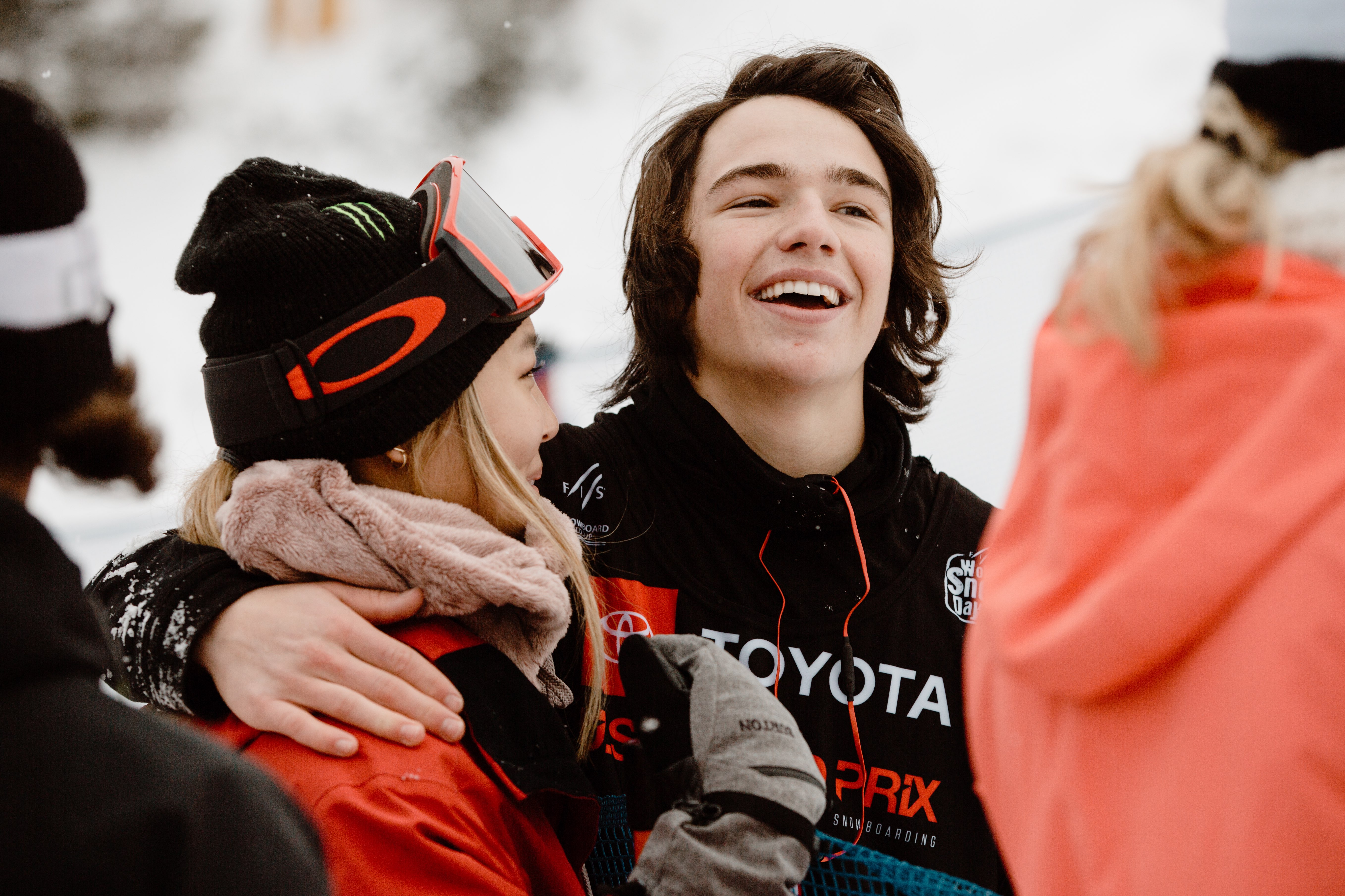 U.S. Snowboard Teammates Celebrate at Toyota U.S. Grand Prix. (U.S. Ski & Snowboard - Sarah Brunson) Teammates at Copper Mountain