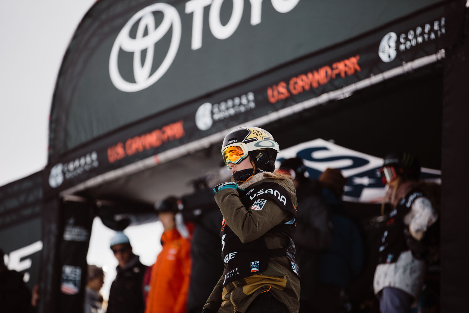 Arielle Gold at the top of the halfpipe.