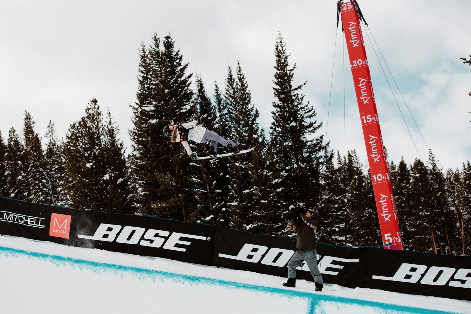 Chloe Kim mid air at Copper Mountain.