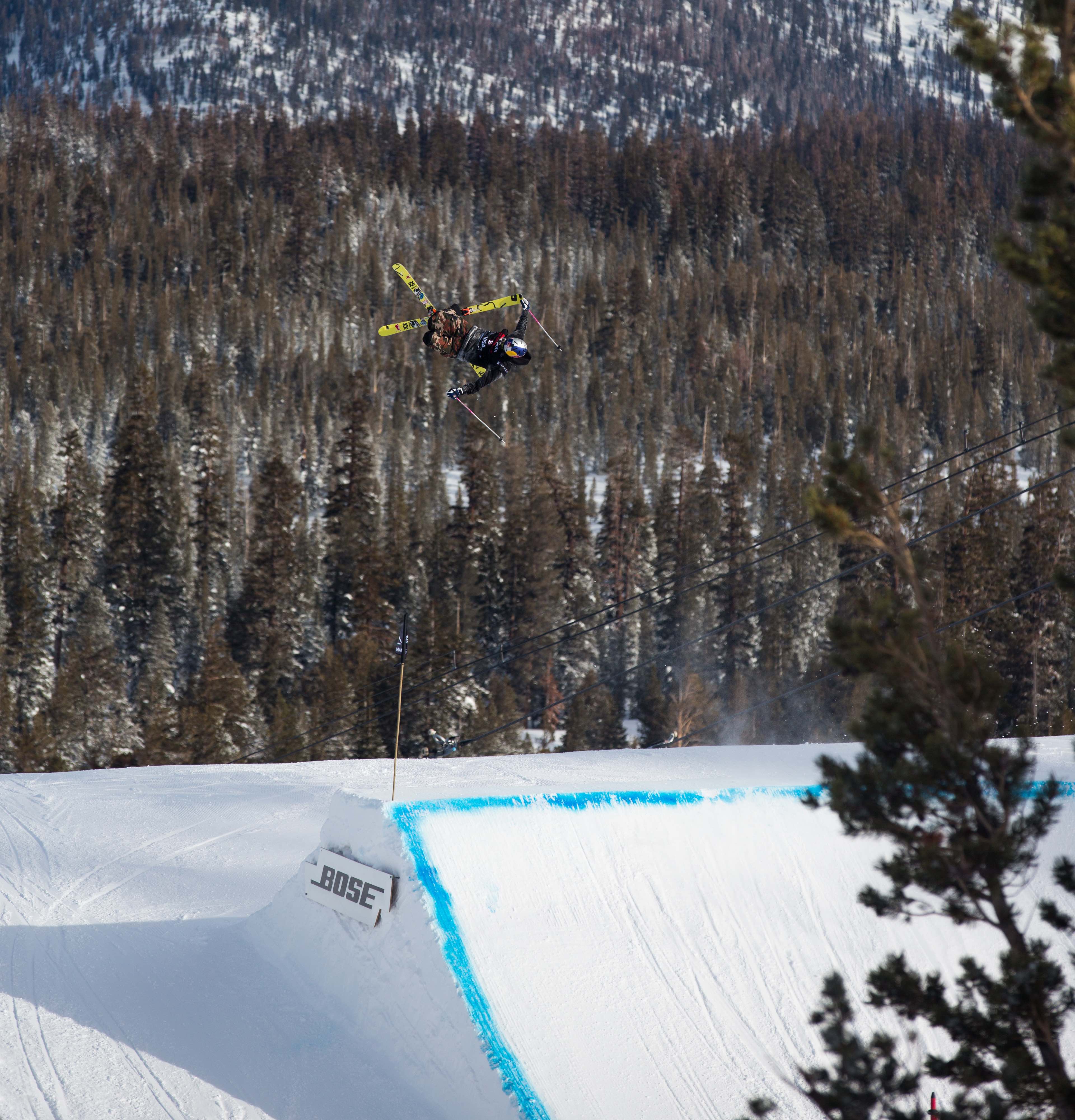 Nick Goepper at the freeski slopestyle finals podium at the 2019 Toyota U.S. Grand Prix at Mammoth Mountain, CA. (U.S. Ski & Snowboard - Sarah Brunson) Goepper at Mammoth