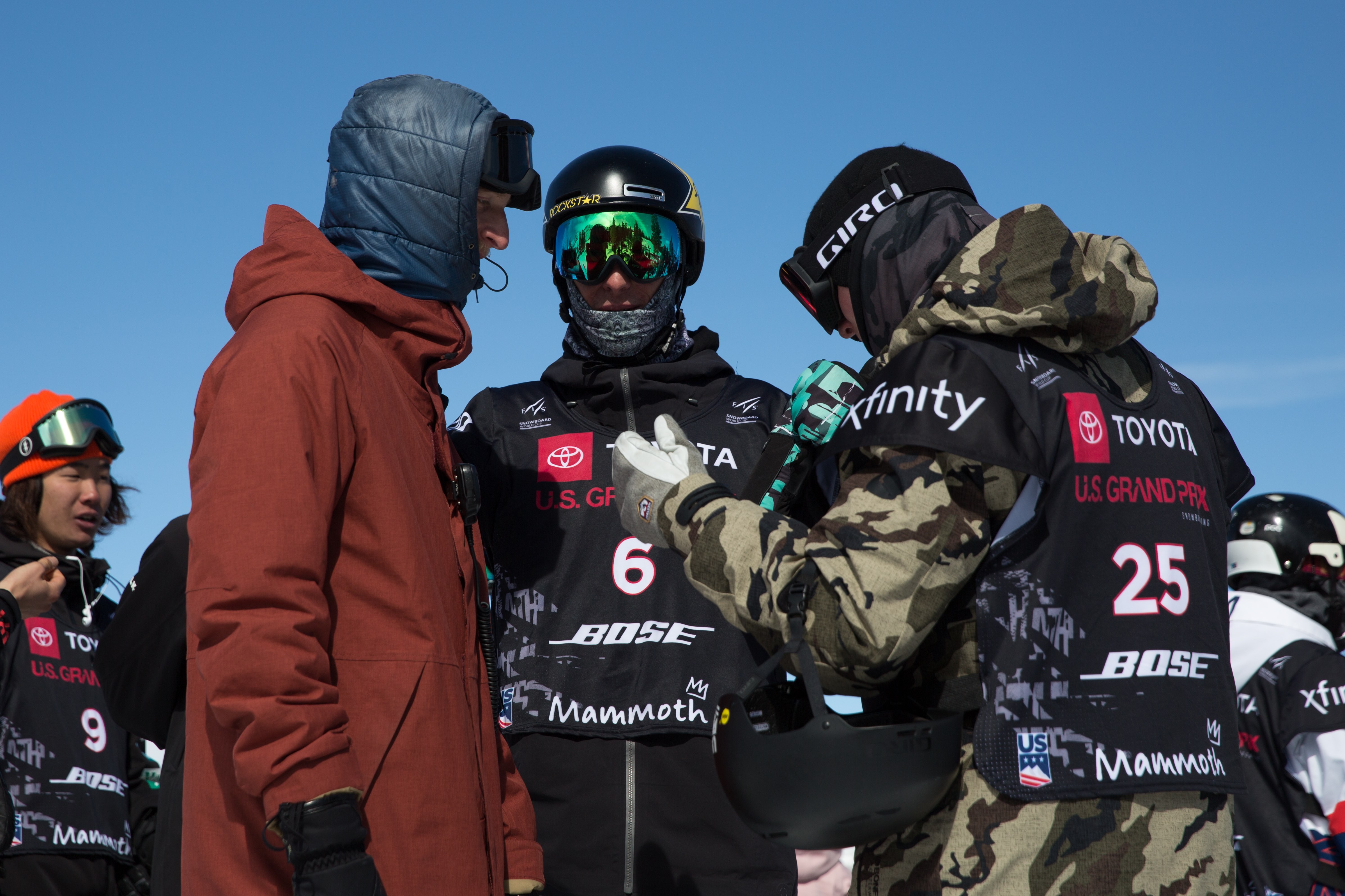 Chase Josey and Jason Wolle at the 2019 Toyota U.S. Grand Prix halfpipe qualifications at Mammoth Mountain Ski Area. (U.S. Ski & Snowboard - Sarah Brunson) Jason Wolle and Chase Josey at Mammoth