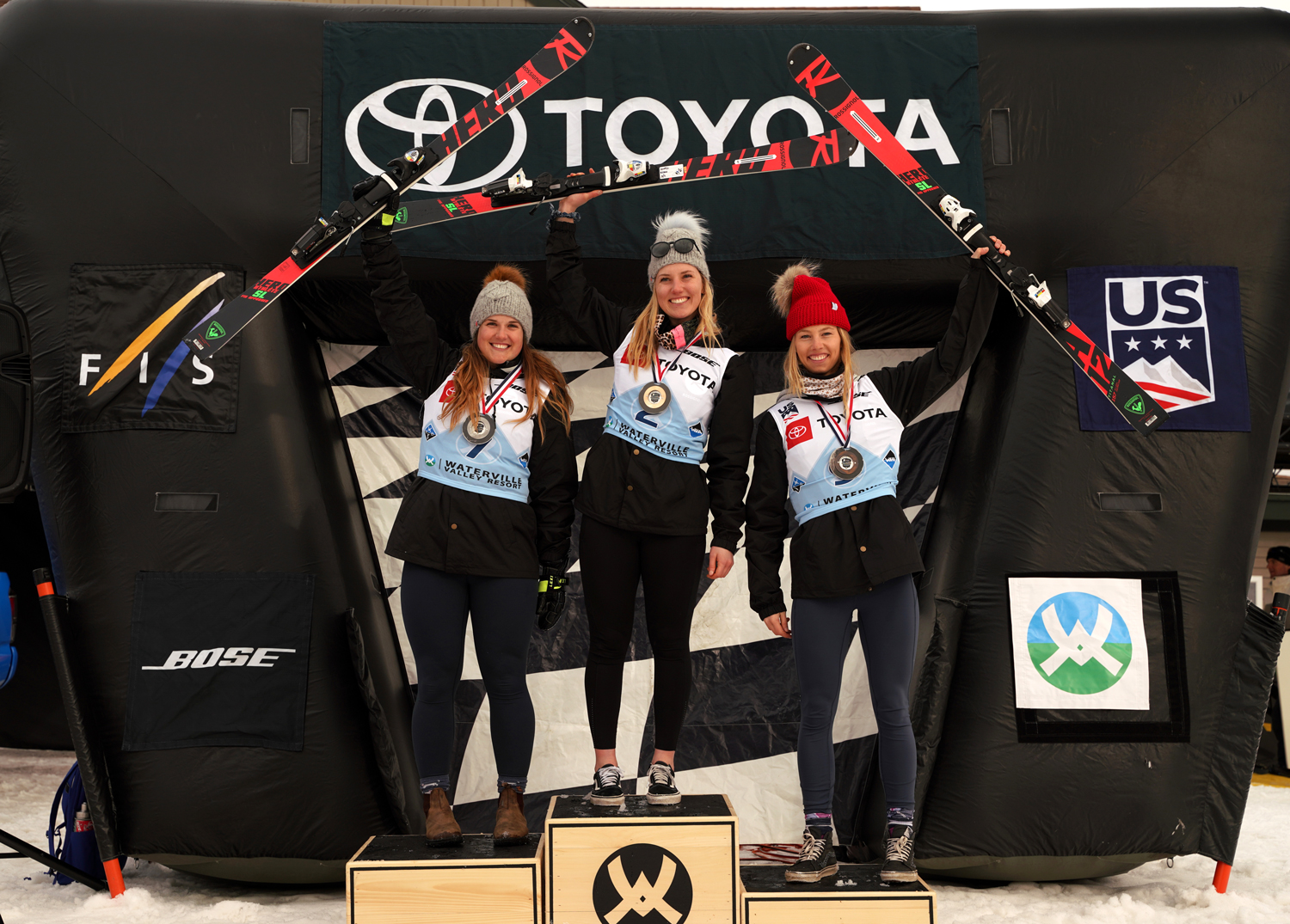 Women's slalom podium. (Chris Cohen Images) Women's slalom podium. (Chris Cohen Images)