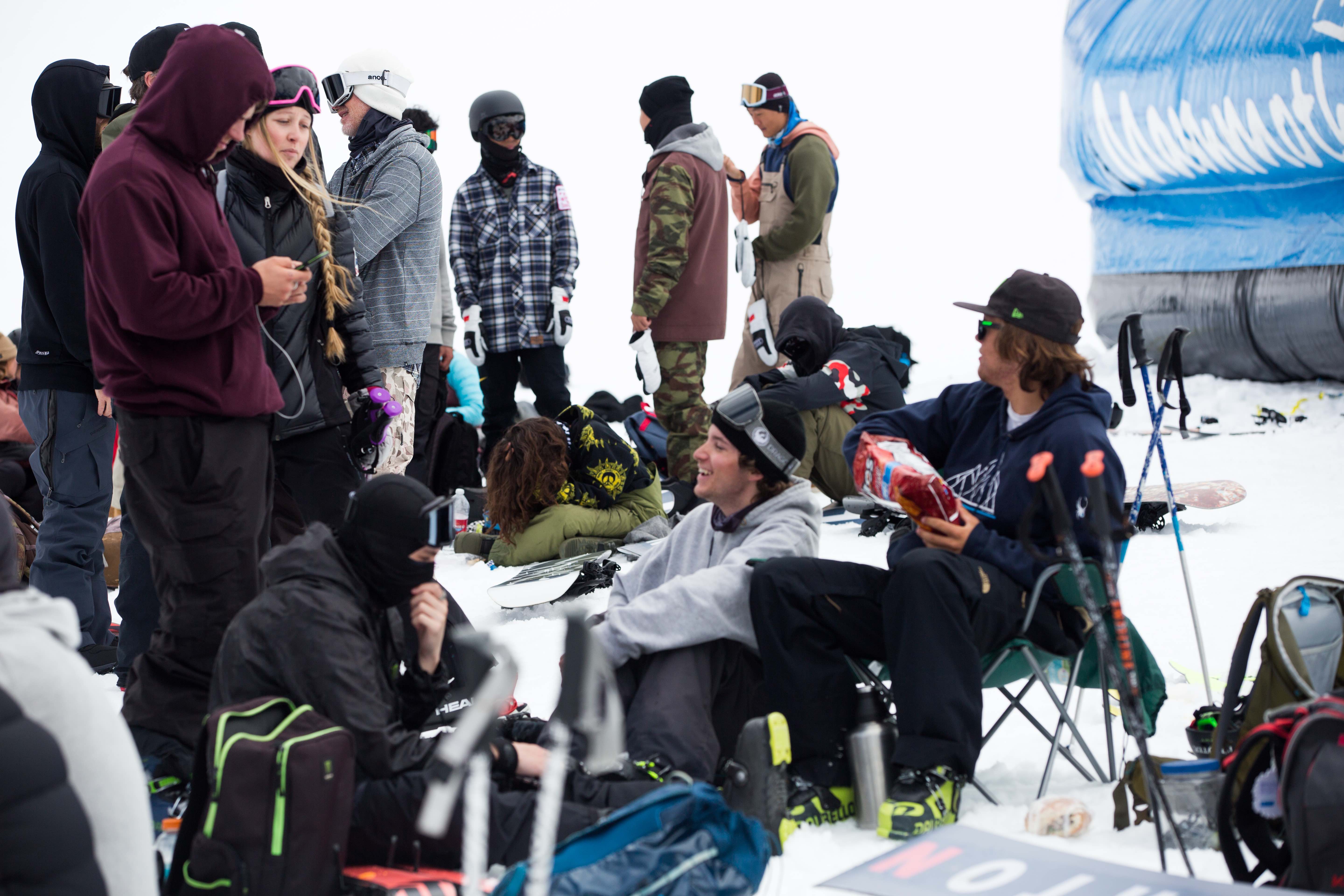 U.S. Ski & Snowboard athletes take a break after training. (U.S. Ski & Snowboard - Sarah Brunson) Taking a break at the airbag