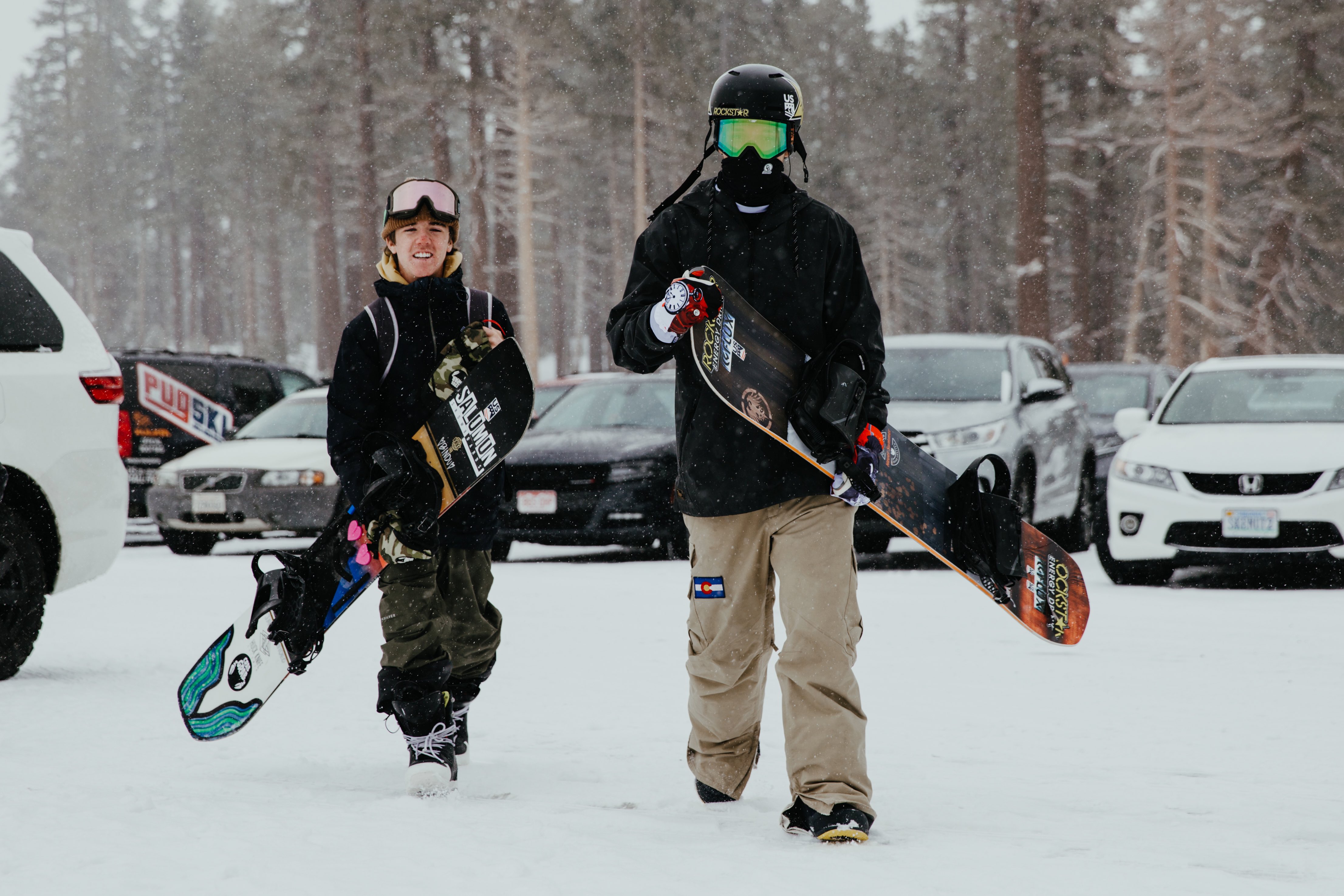 Jack Coyne and Chris Corning heading to the hill at Mammoth. (U.S. Ski & Snowboard - Sarah Brunson) jack Coyne and Chris Corning