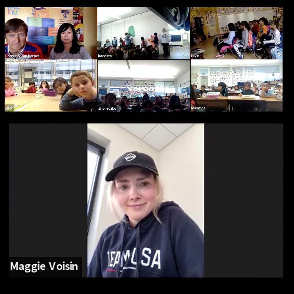 Maggie Voisin presenting to an elementary school classroom as part of the Harper For Kids program. (Harper For Kids) Maggie Voisin