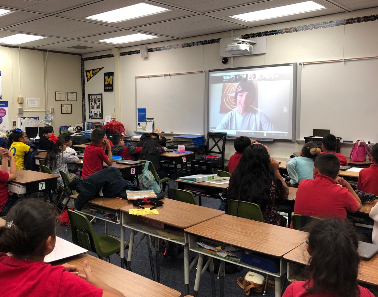 Toby Miller presenting to an elementary school classroom as part of the Harper For Kids program. (Harper For Kids) Toby Miller