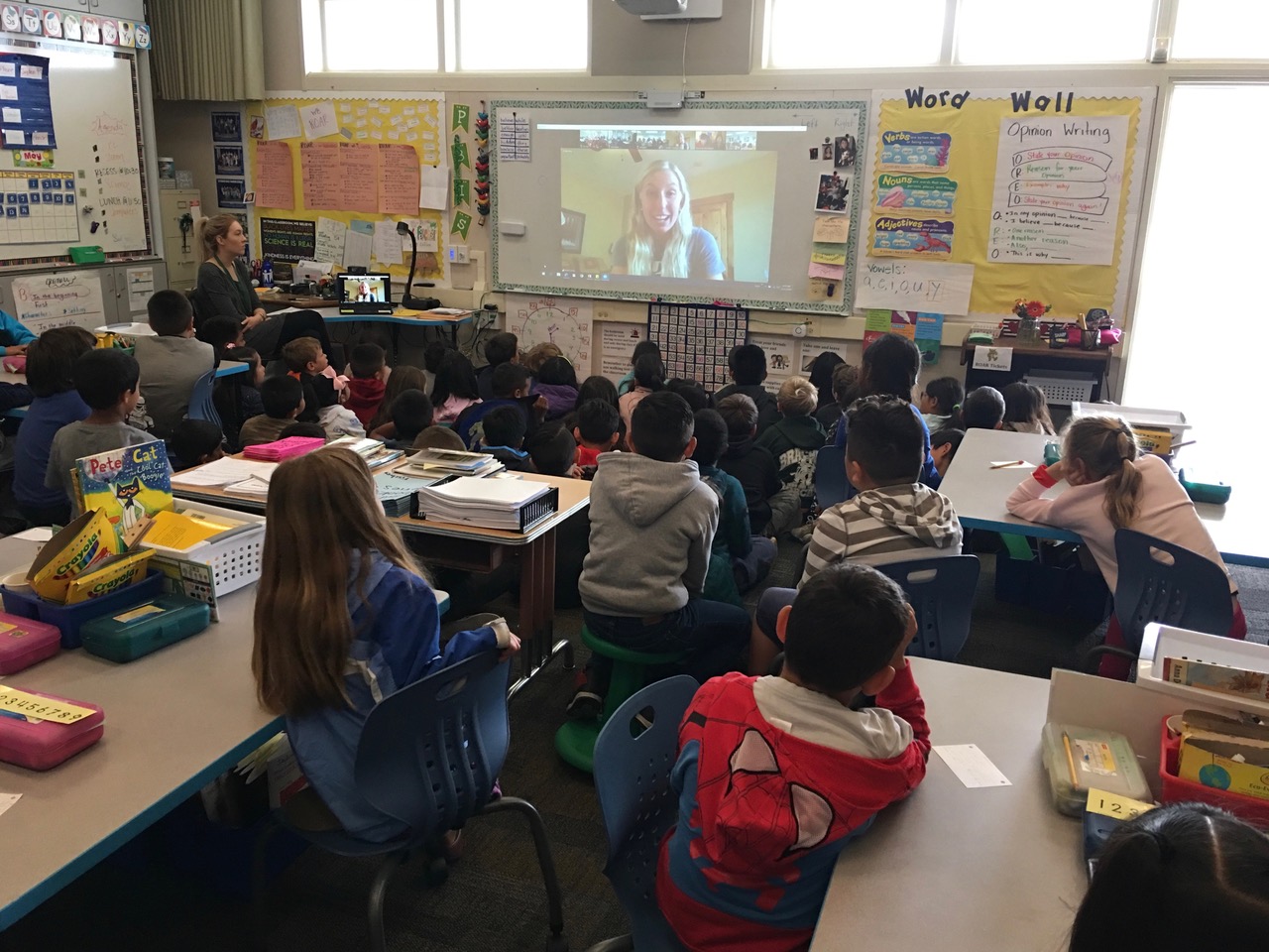 Winter Vinecki presenting to an elementary school classroom as part of the Harper For Kids program. (Harper For Kids) Winter Vinecki