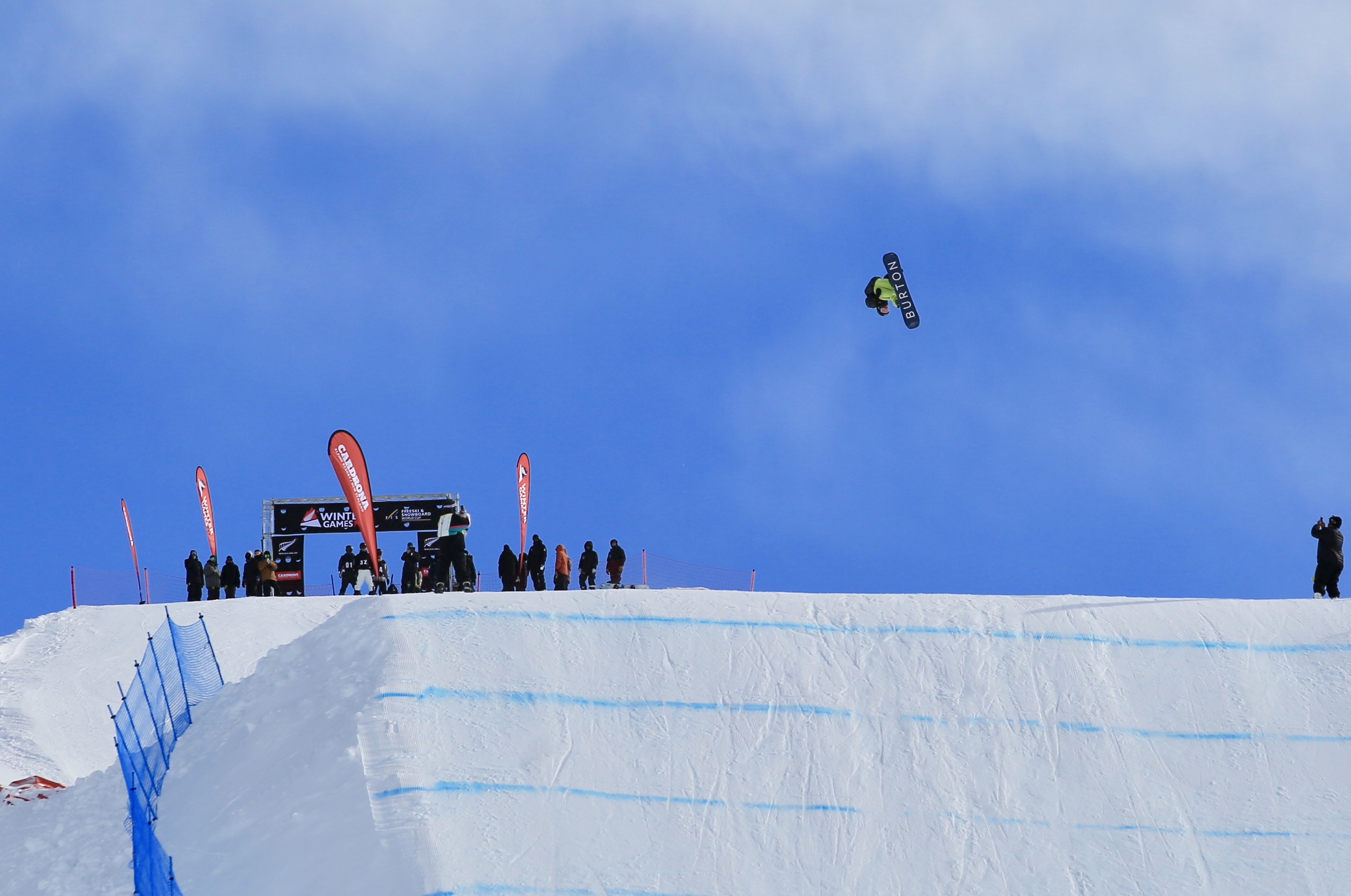 Red Gerard in the finals at the Winter Games NZ FIS Snowboard big air World Cup in Cardrona, New Zealand. (FIS Snowboard- Chad Buchholz) Gerard NZ