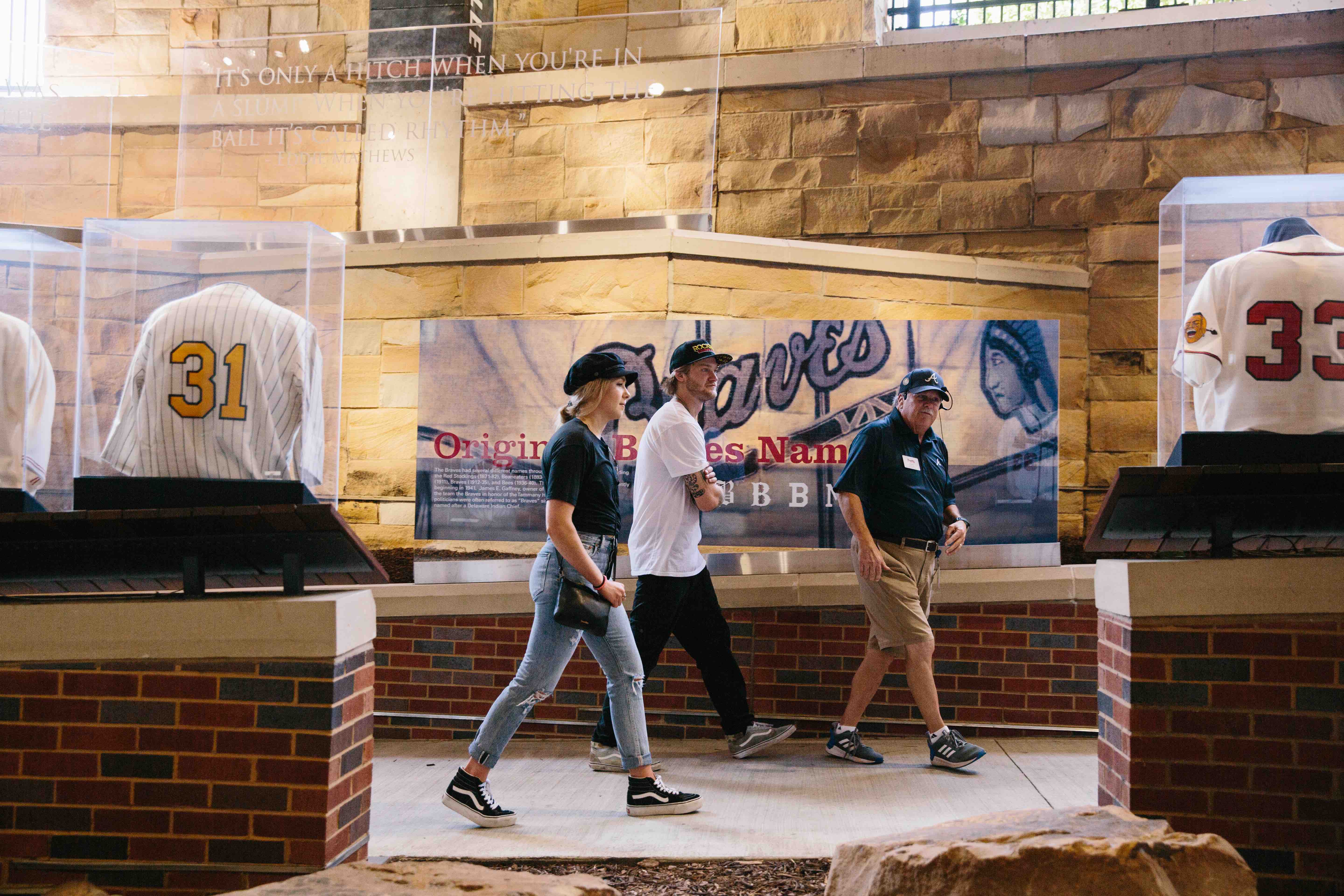 Kyle Mack and Maggie Voisin in the Monument Garden at the Visa Big Air presented by Land Rover Announcement at SunTrust Park. (U.S. Ski & Snowboard - Sarah Brunson) Kyle Mack, Maggie Voisin in monument garden