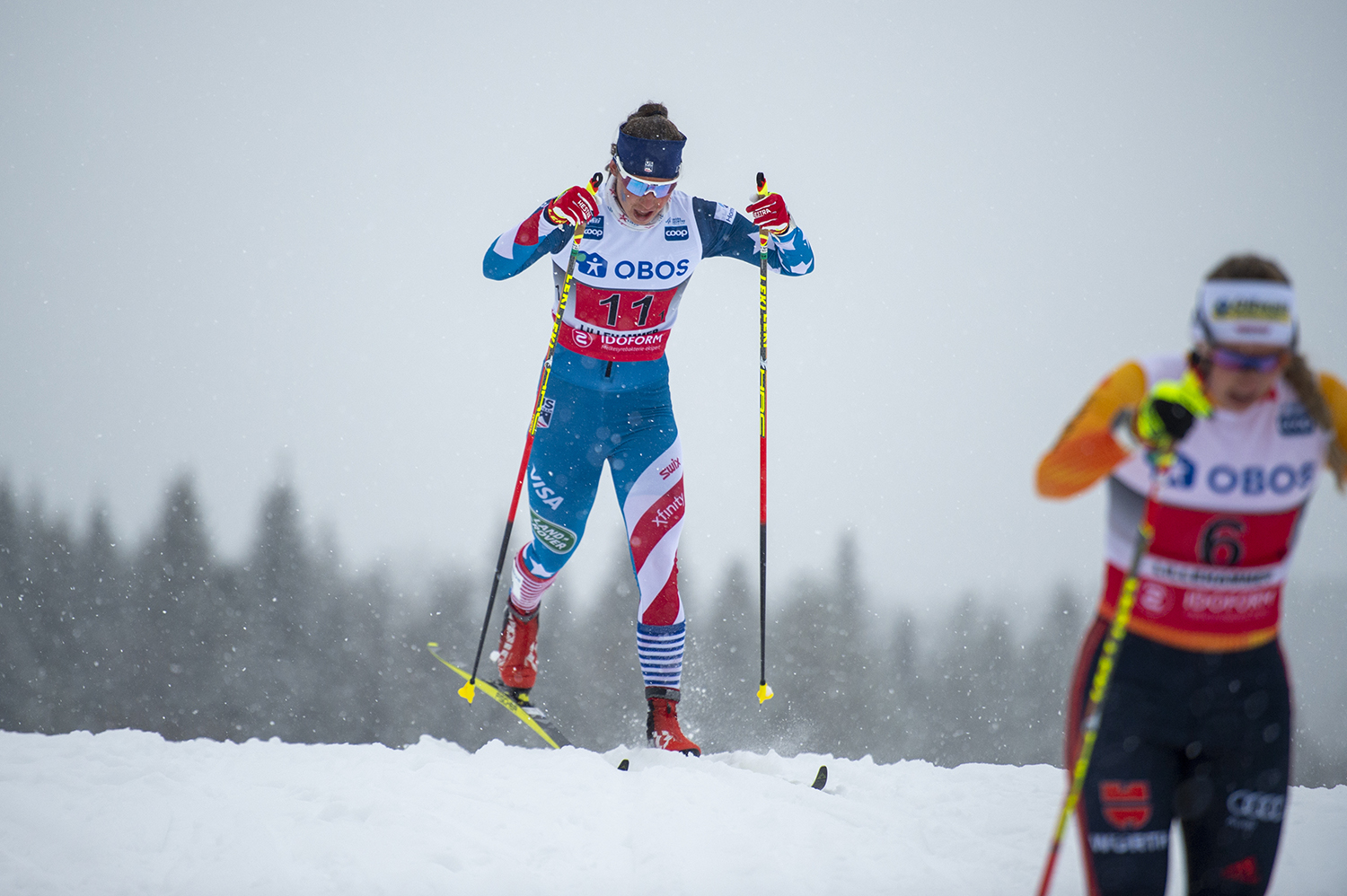 Julia Kern skied the opening leg classic for Team USA 2 Sunday. (www.nordicfocus.com. © Vianney THIBAUT/NordicFocus.)