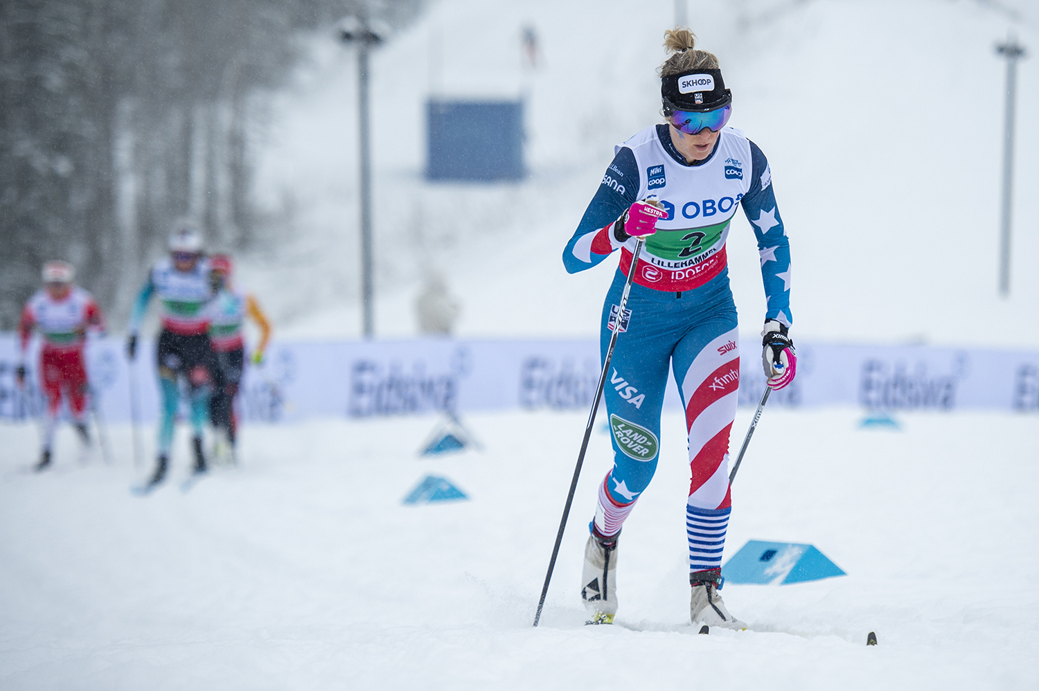 Sadie Maubet Bjornsen skied the second leg classic for Team USA Sunday. (www.nordicfocus.com. © Vianney THIBAUT/NordicFocus.)