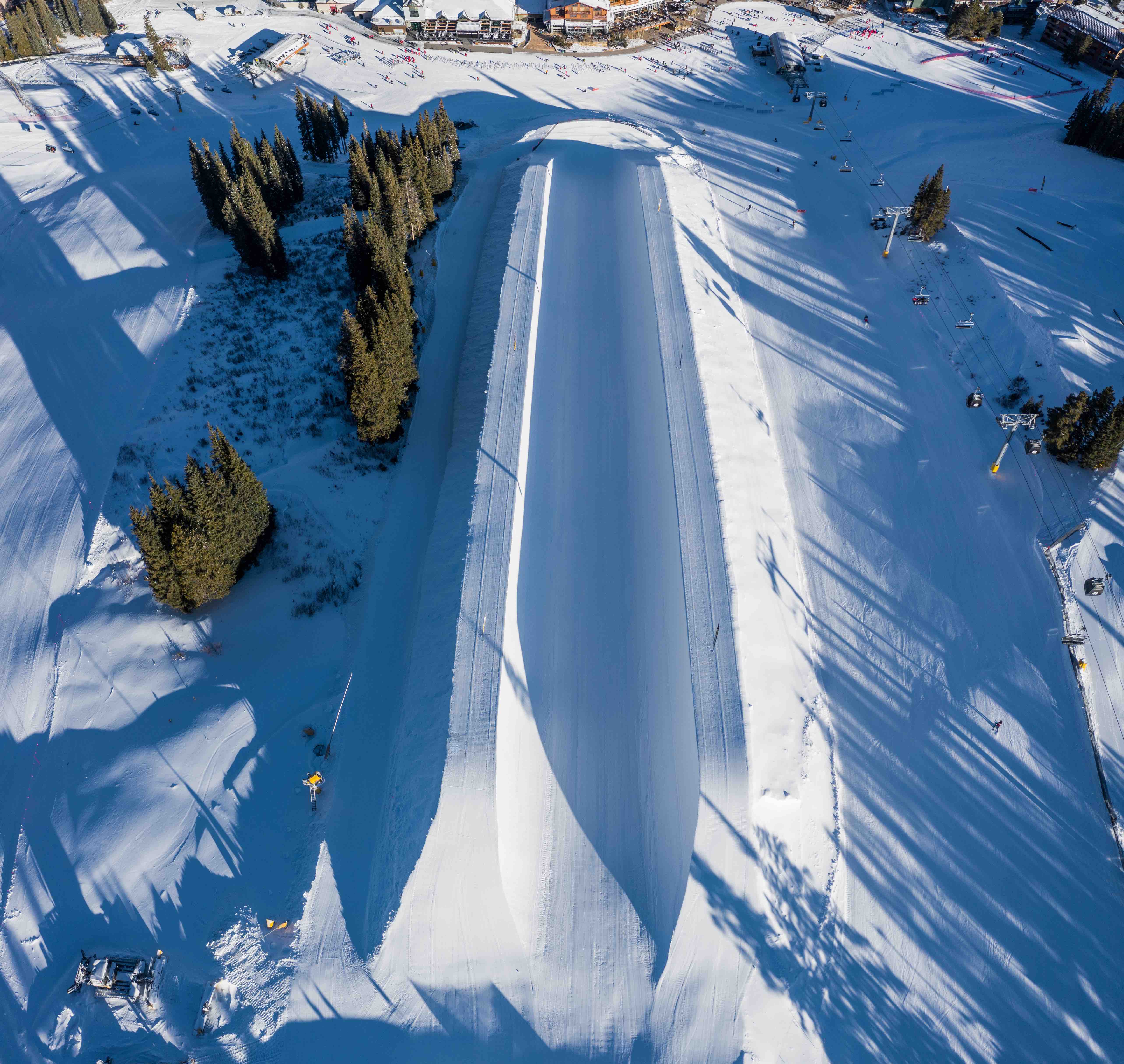Drone shot of the beautiful World Cup superpipe at Copper Mountain, Colo. (Copper Mountain - Curtis DeVore) Copper Mountain Pipe