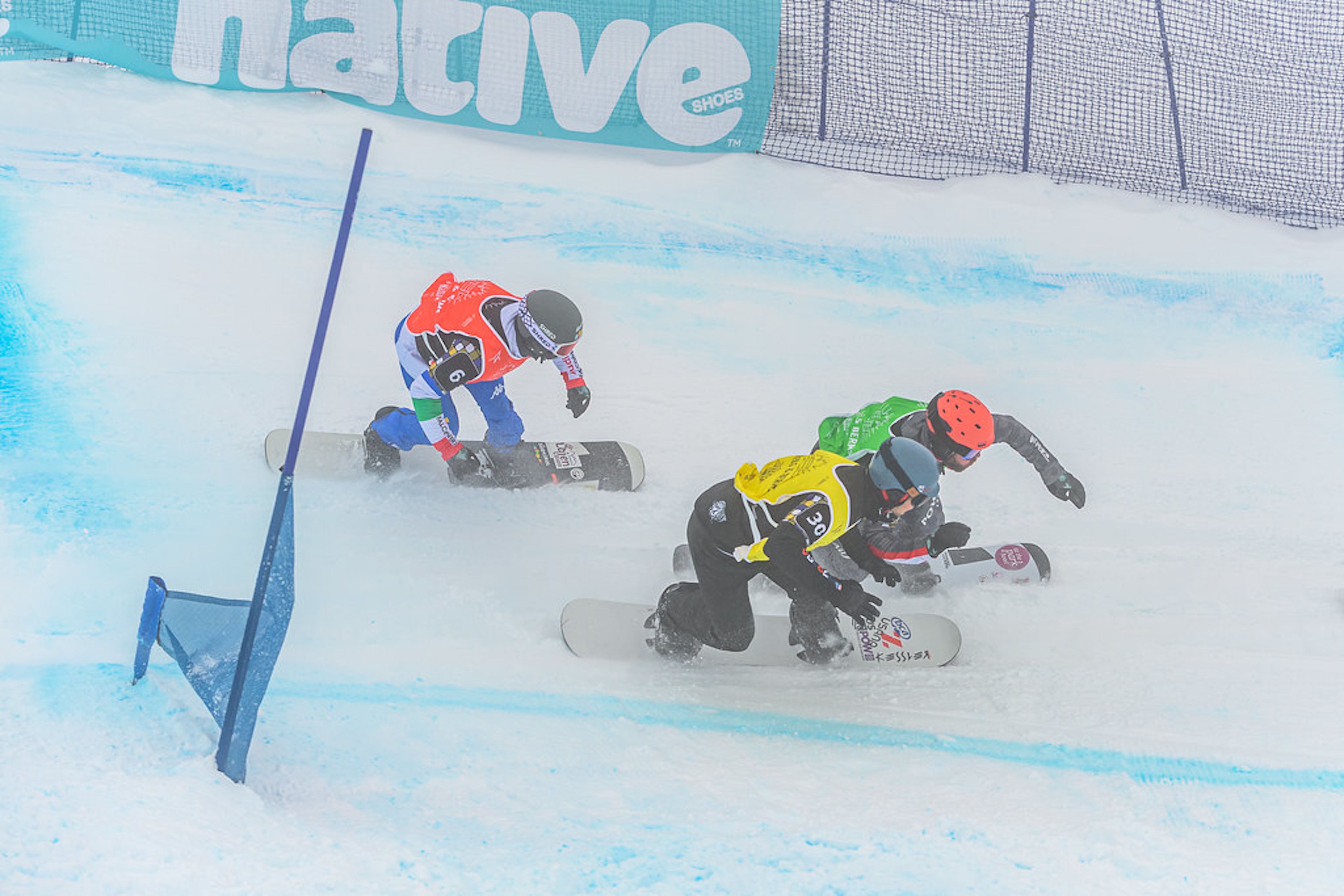 U.S. Snowboard Team member Alex Deibold in action at the Big White FIS Snowboardcross World Cup in Canada. (Canada Snowboard) deibold pack