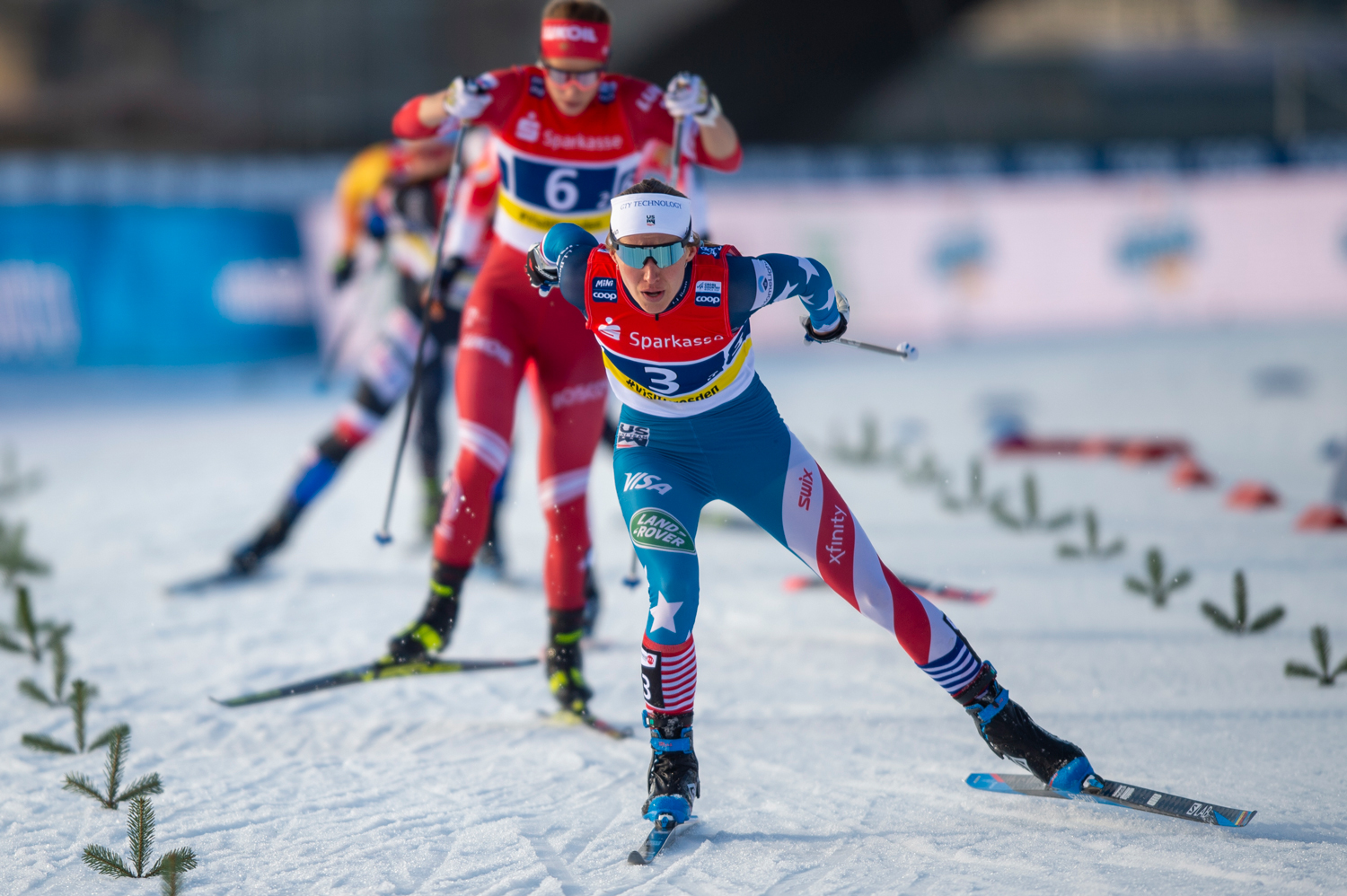 Sophie Caldwell comes to the line fifth in the Team Sprint Sunday in Germany. (www.nordicfocus.com. © Thibaut/NordicFocus)