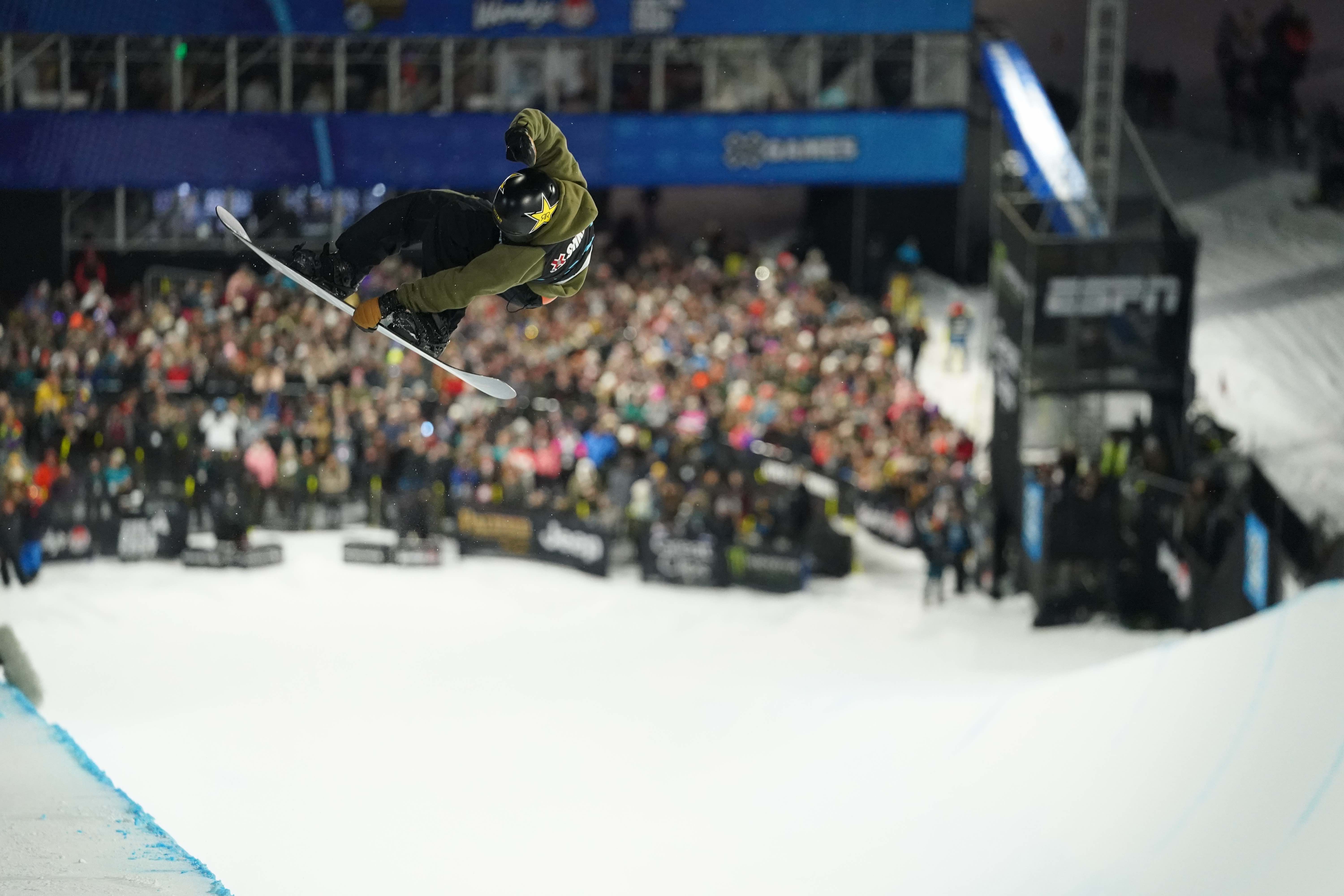 Jake Pates competing in Snowboard SuperPipe Session during X Games Aspen 2020. (ESPN Images - Matt Morning) jake pates