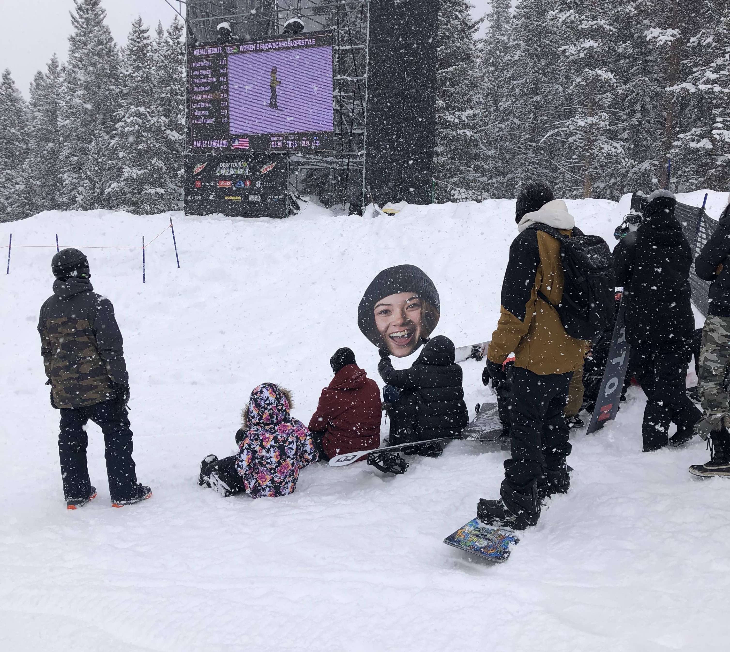The Hailey Langland cheer squad at the 2020 Dew Tour slopestyle finals at Copper Mountain, Colo. (Dew Tour - Andrew Gauthier) Hailey