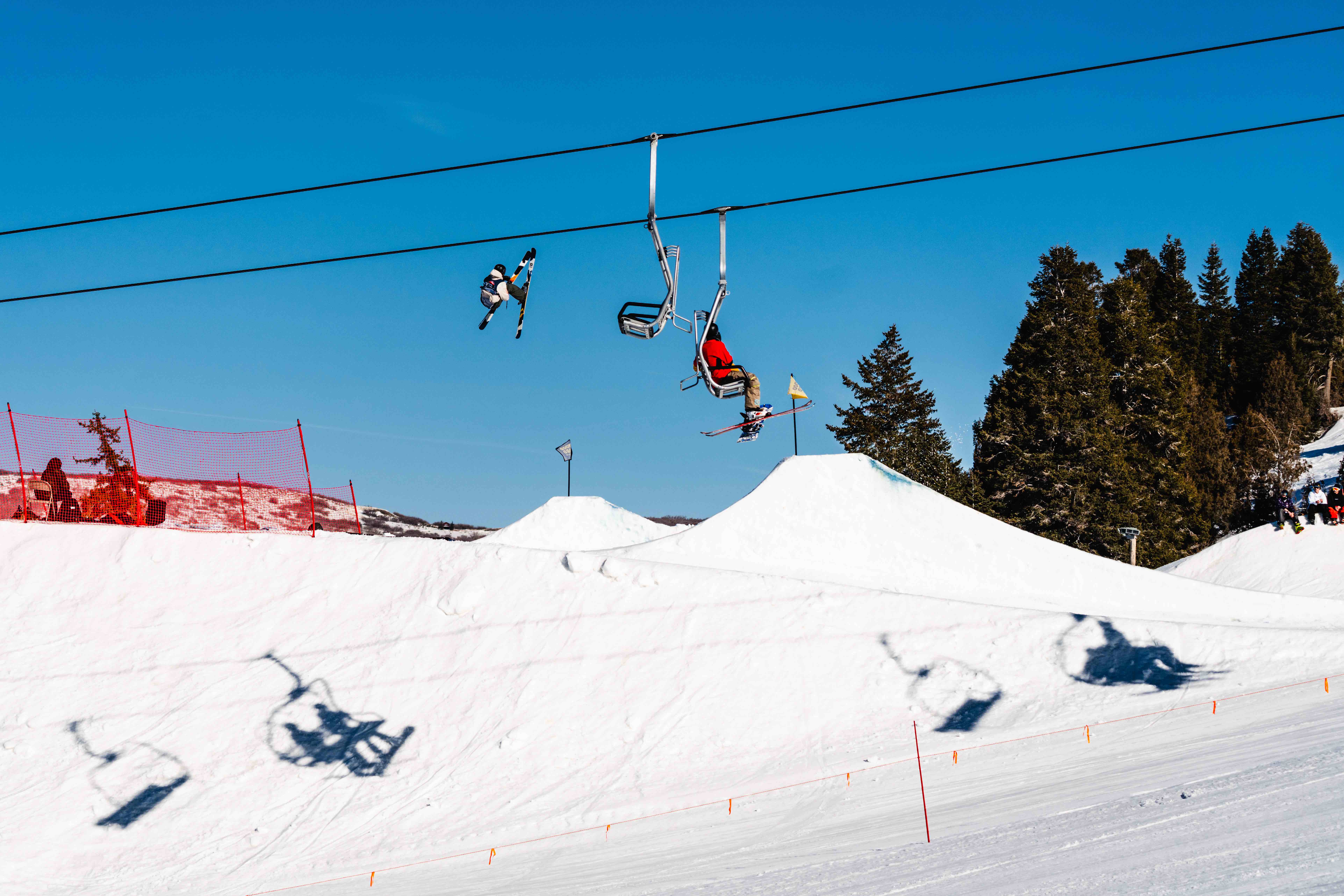 U.S. Rev Tour freeski athlete airborne at Woodward Park City. (U.S. Ski & Snowboard - Christian Raguse @gooser) freeskier