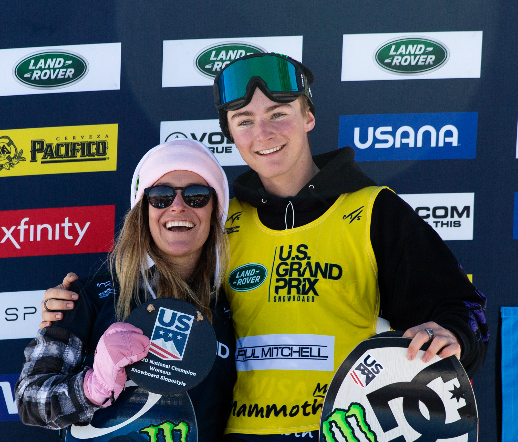 Jamie Anderson and Dusty Henricksen at the Land Rover U.S. Grand Prix at Mammoth Mountain, Calif. (U.S. Ski & Snowboard - Sarah Brunson) Jamie and Dusty