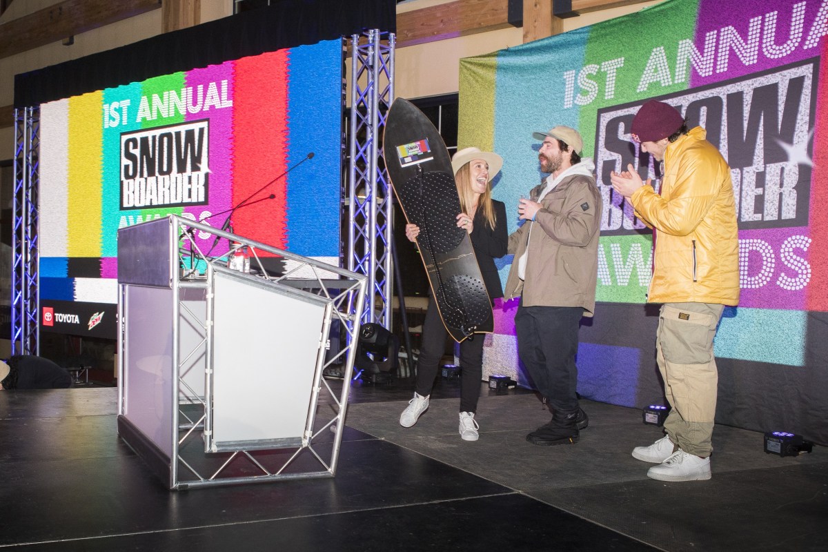 Jamie Anderson receiving the SNOWBOARDER Women’s Rider of The Year Award. (SNOWBOARDER - Chris Wellhausen) jamie SNOWBOARDER