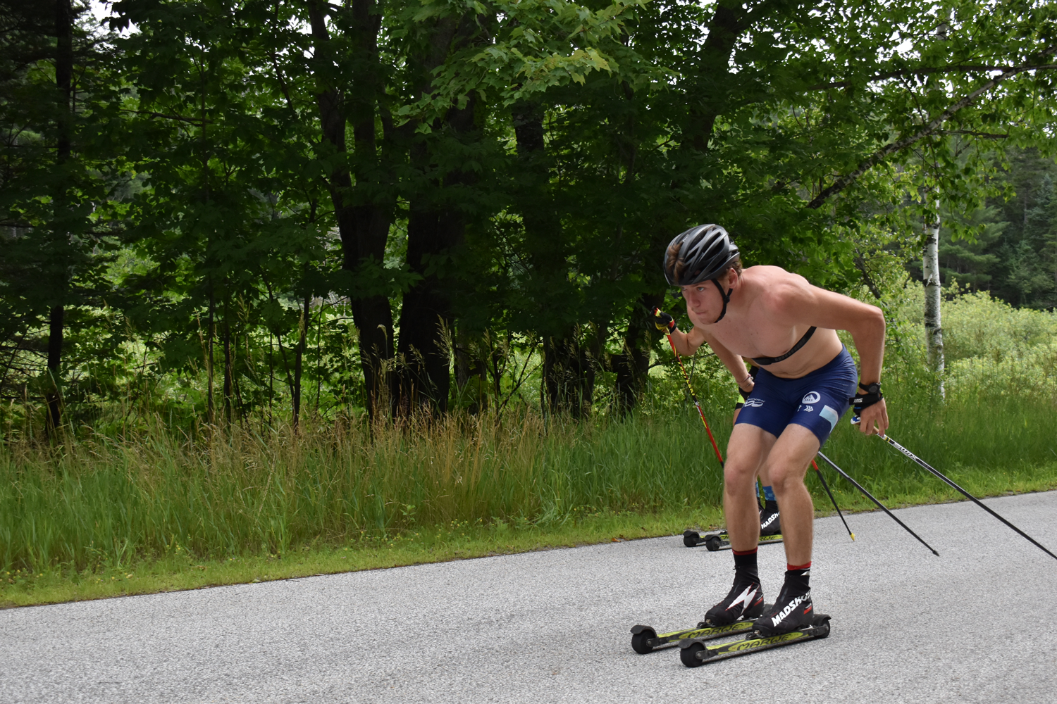 Ben Ogden, who grew up in nearby Landgrove, Vt., participates in a Stratton Mountain School Elite Team workout.
