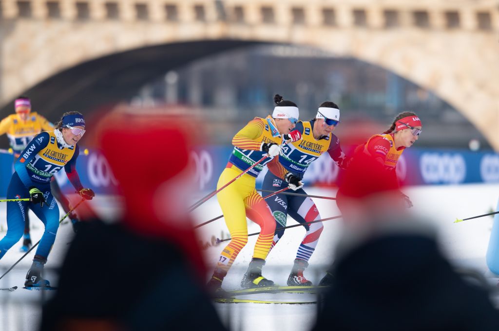 Julia Kern fights for position during Sunday's team sprint in Dresden. (Modica/NordicFocus) Julia Kern