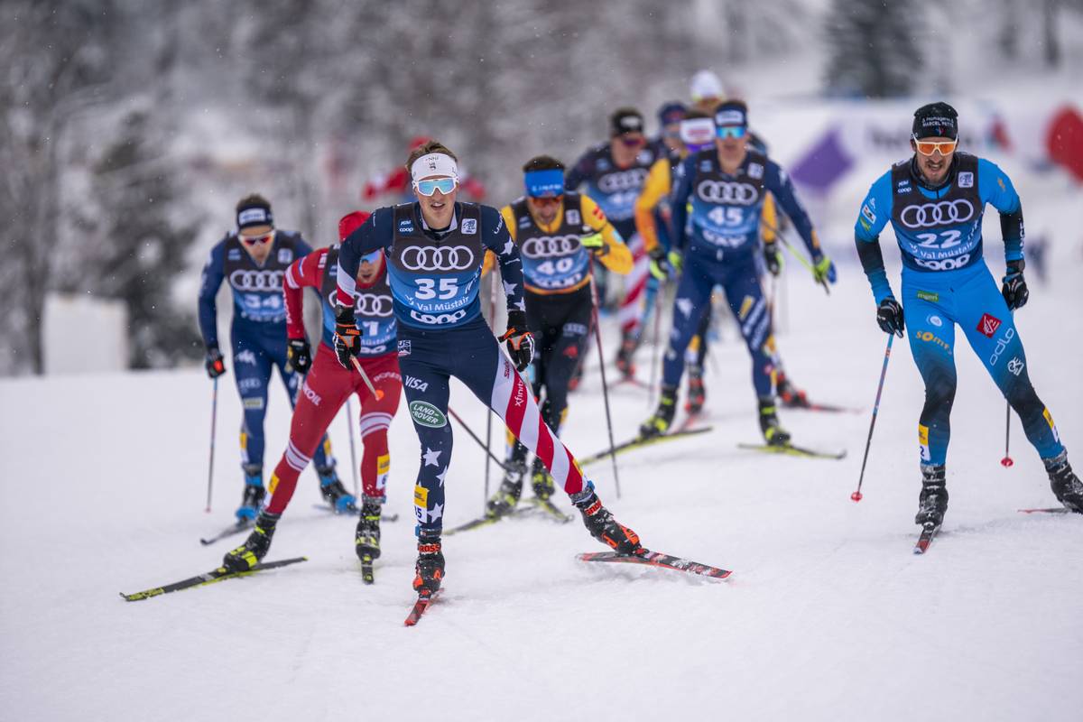 Gus Schumacher posted the 24th fasted Time of Day to lead the American men in Sunday's 15k pursuit. (Modica/NordicFocus)