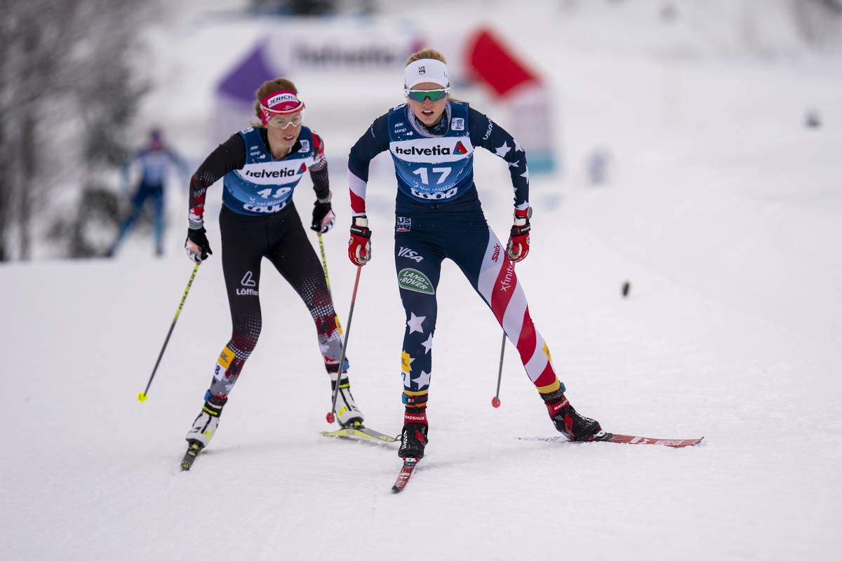 Hailey Swirbul finished 13th in Sunday's 10k pursuit. (Modica/NordicFocus)