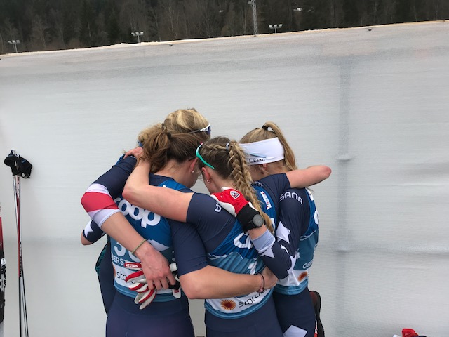 Jessie Diggins, Hailey Swirbul, Katharine Ogden, and Sophia Laukli
